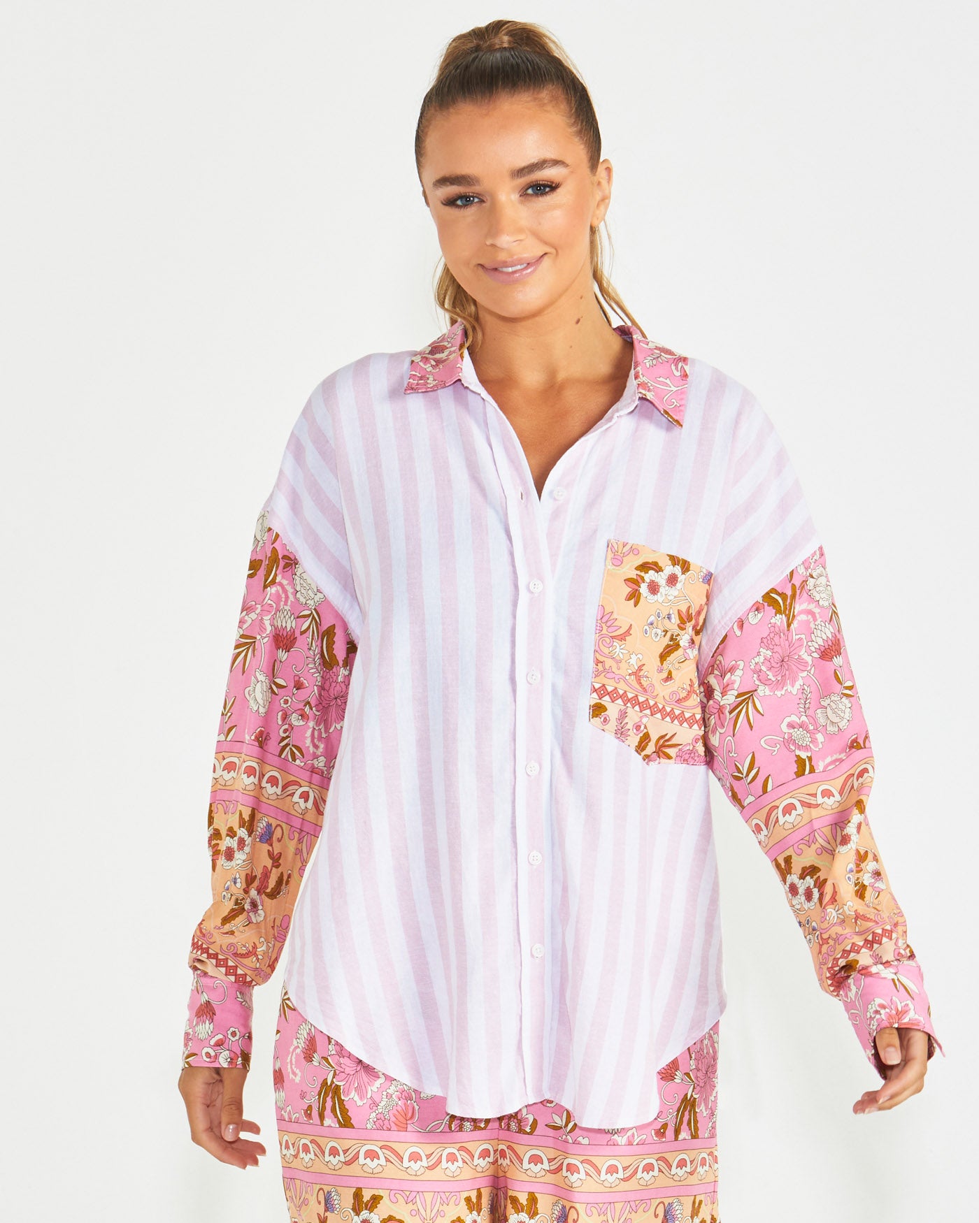 Sass Chiara Spliced Shirt - Paisley Stripe