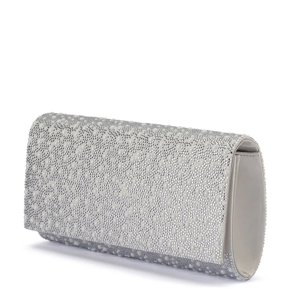 Olga Berg DANNA Crystal and Pearl Clutch - Pearl Silver