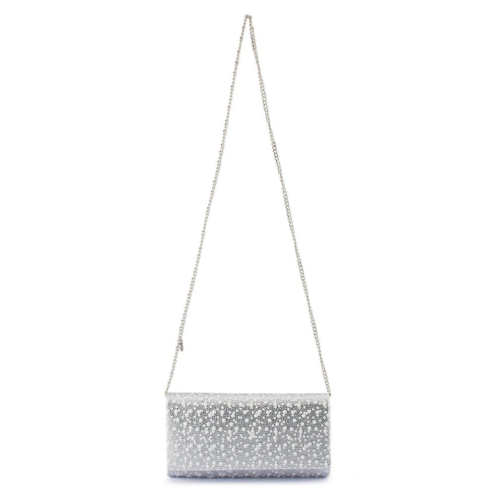 Olga Berg DANNA Crystal and Pearl Clutch - Pearl Silver
