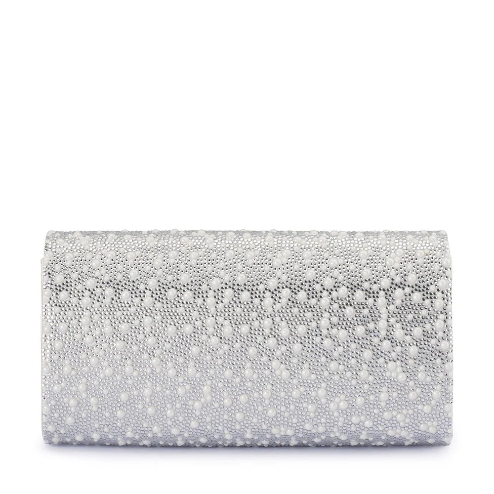 Olga Berg DANNA Crystal and Pearl Clutch - Pearl Silver