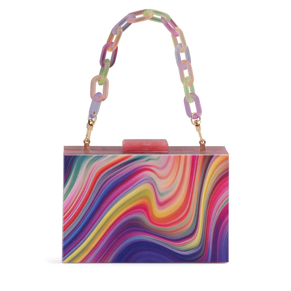 Olga Berg DOROTHY Swirl Print Box Clutch - Rainbow