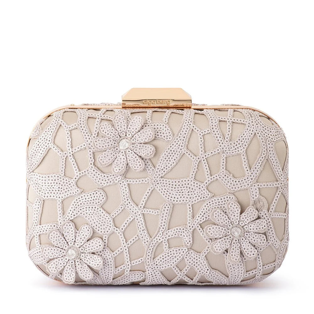 Olga Berg ELENA Appliqued  Clutch - Natural