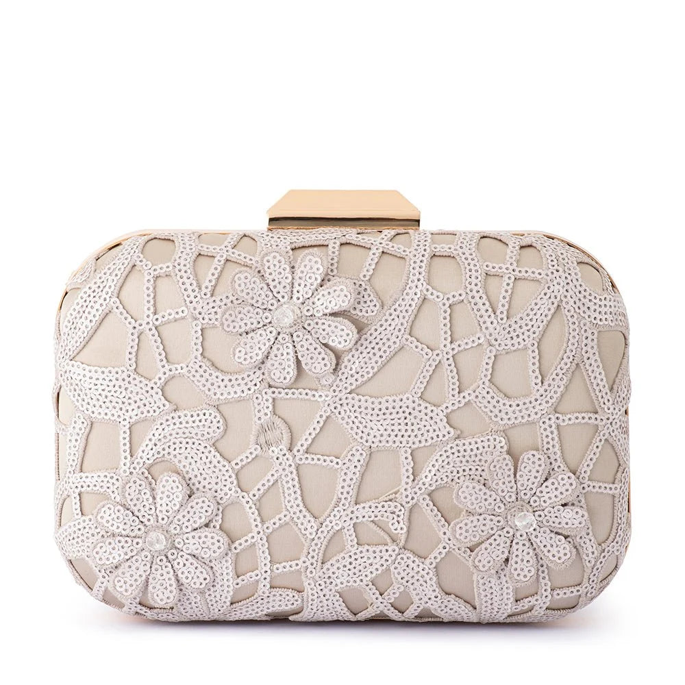 Olga Berg ELENA Appliqued  Clutch - Natural