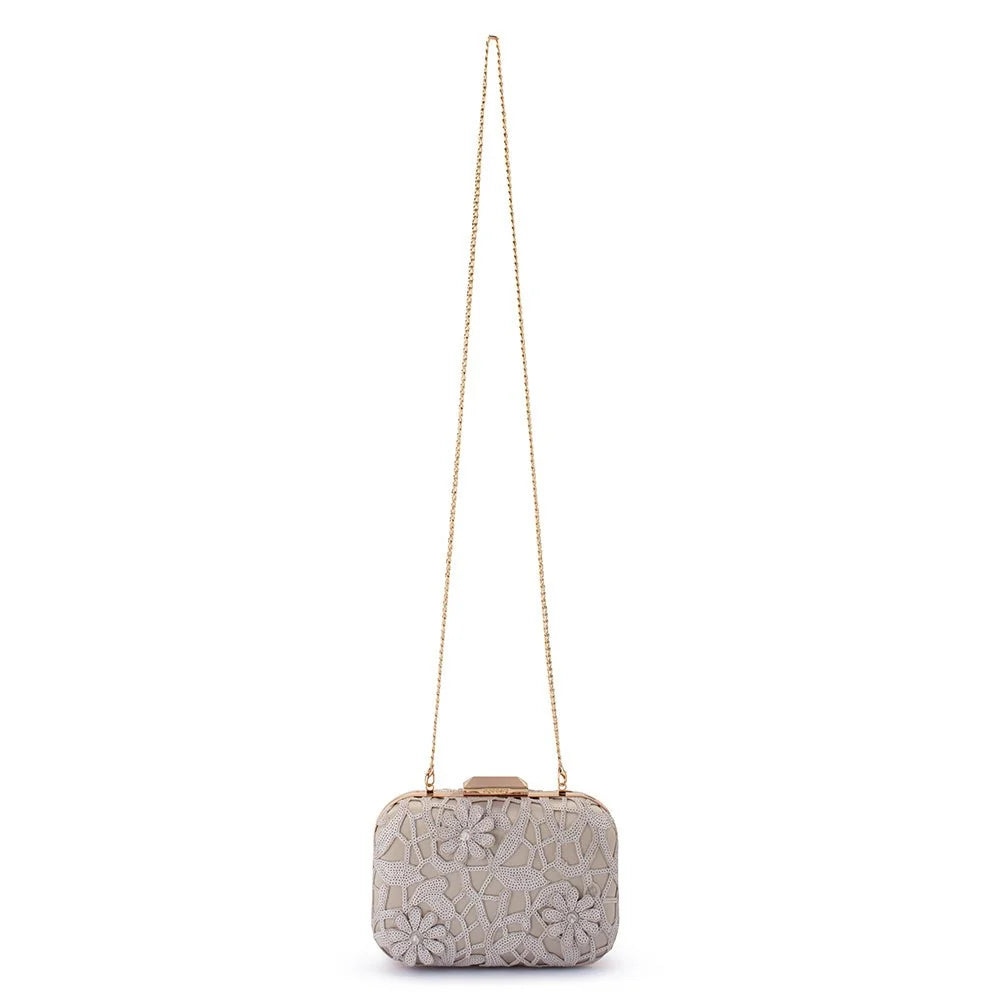 Olga Berg ELENA Appliqued  Clutch - Natural
