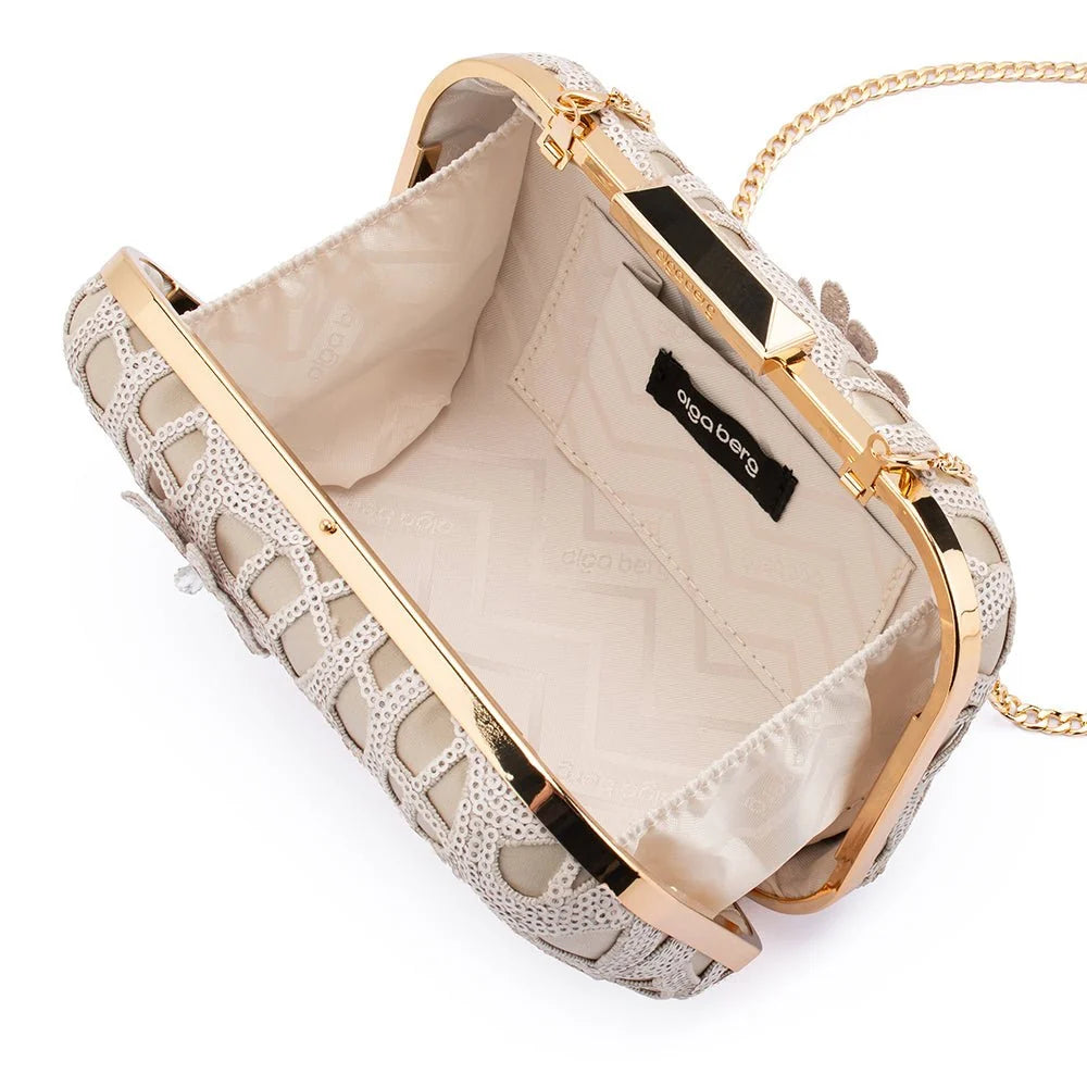 Olga Berg ELENA Appliqued  Clutch - Natural