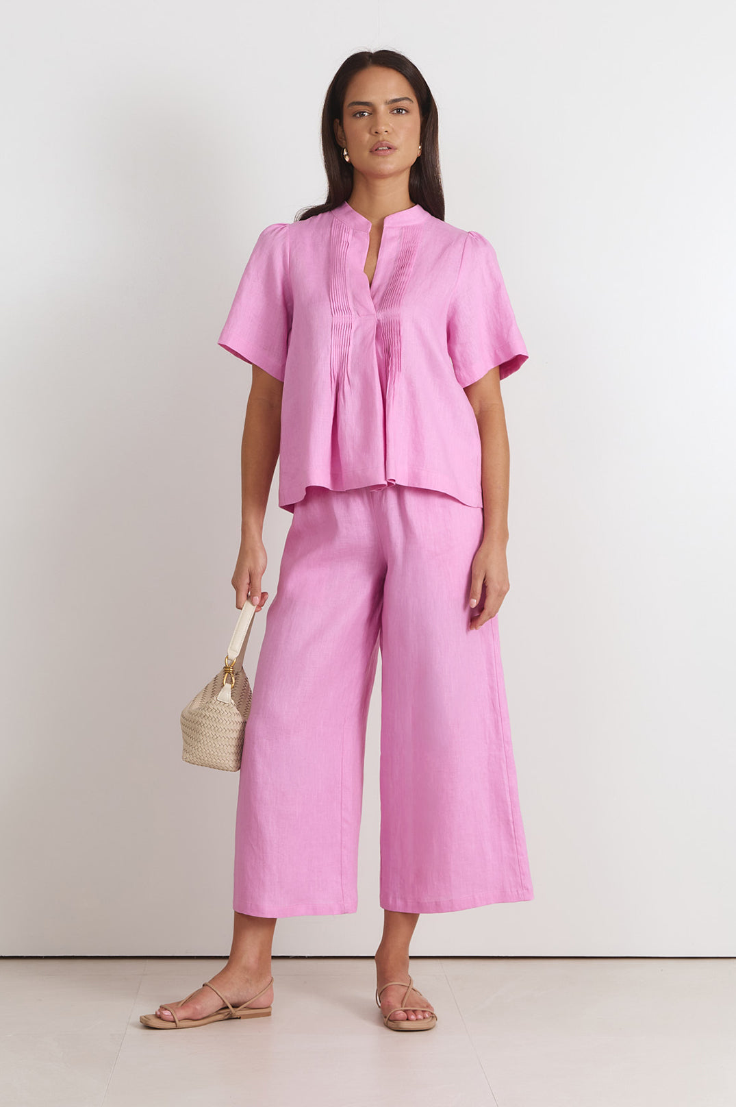 Adorne Fable Linen Culotte Pant - Pink