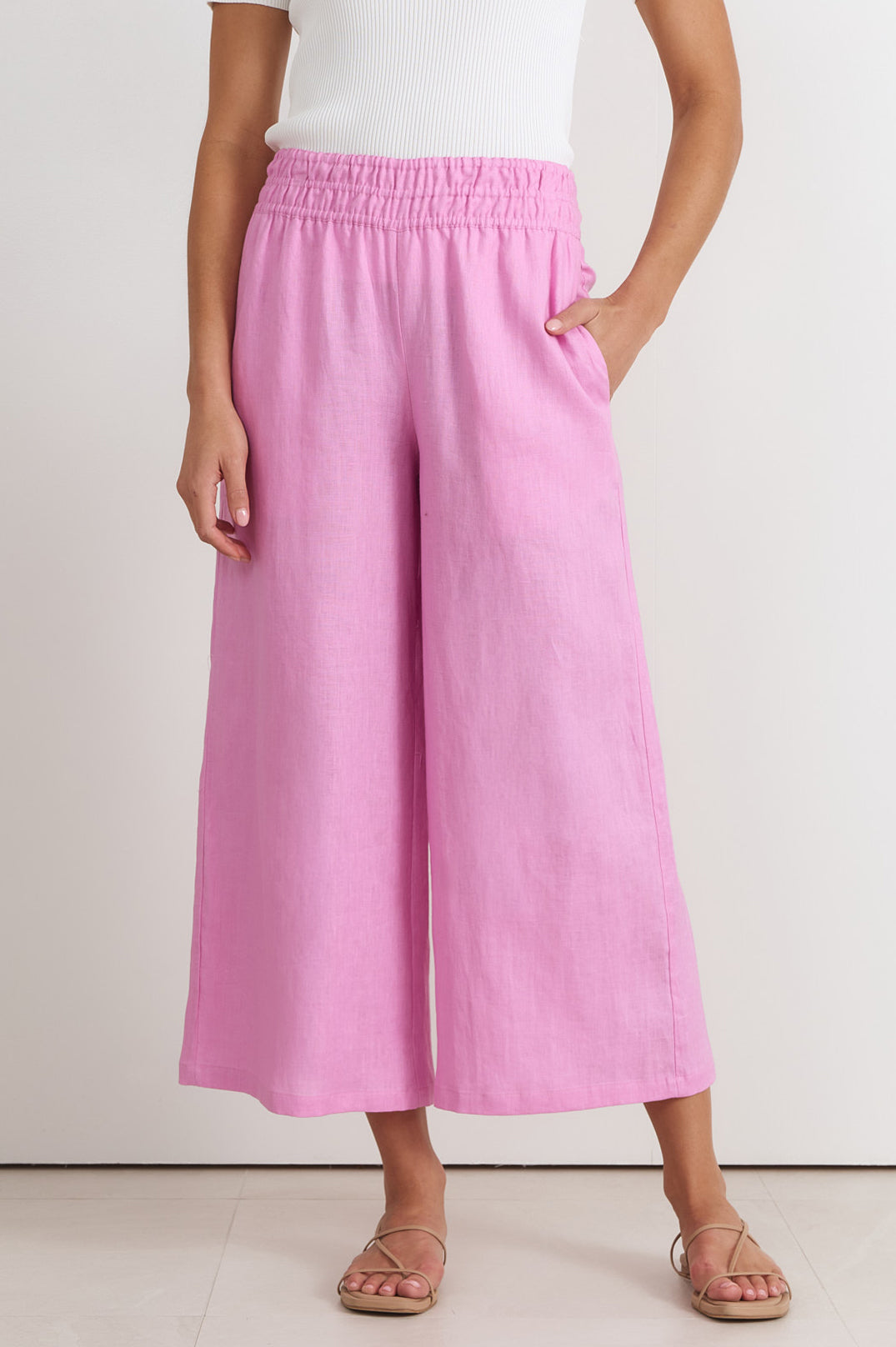 Adorne Fable Linen Culotte Pant - Pink
