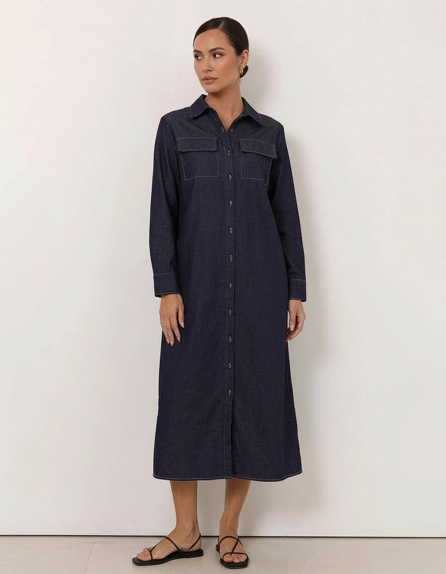 Liberty Rose Denim Stitch Detail Dress