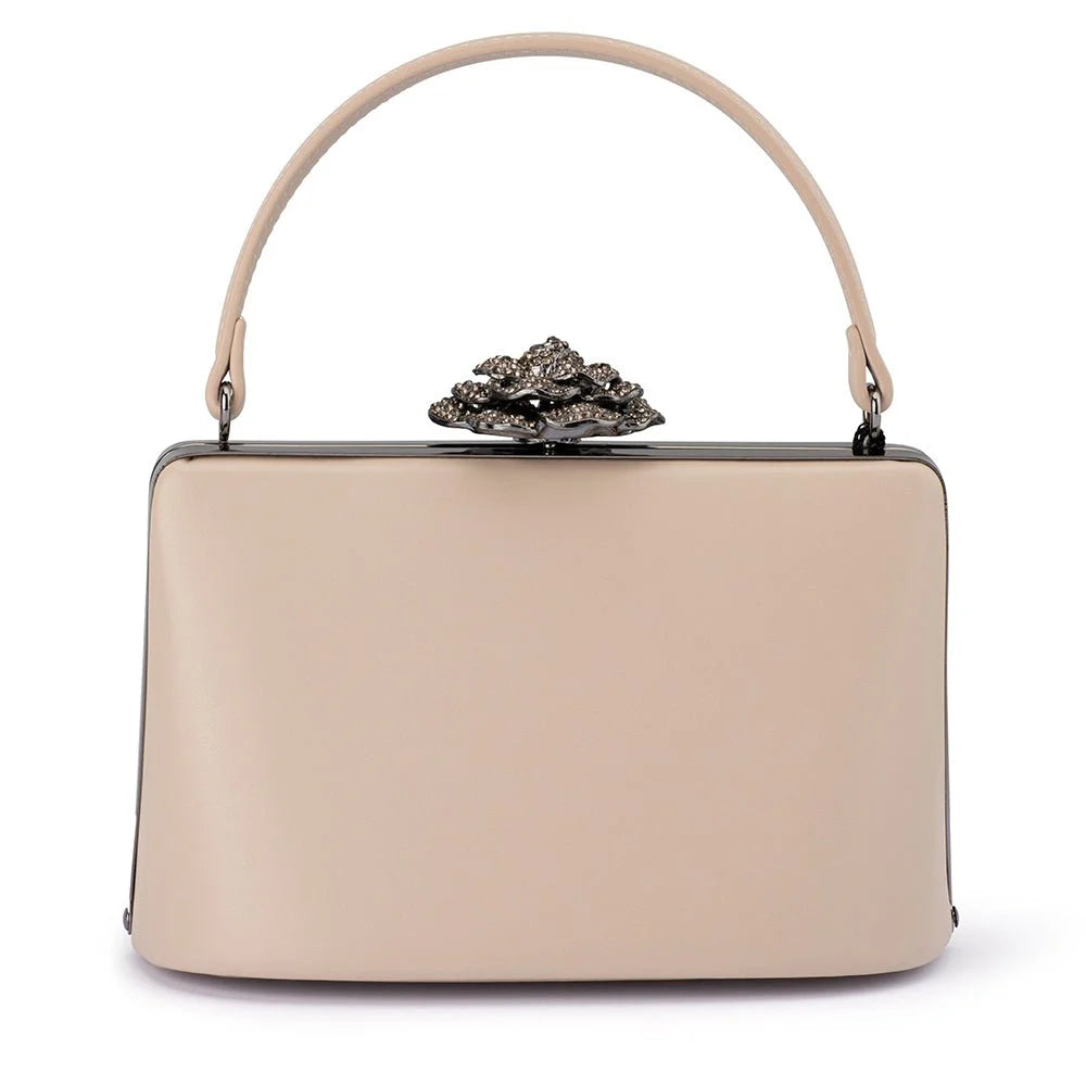 Olga Berg GRACE Embellished Frame Bag - Natural