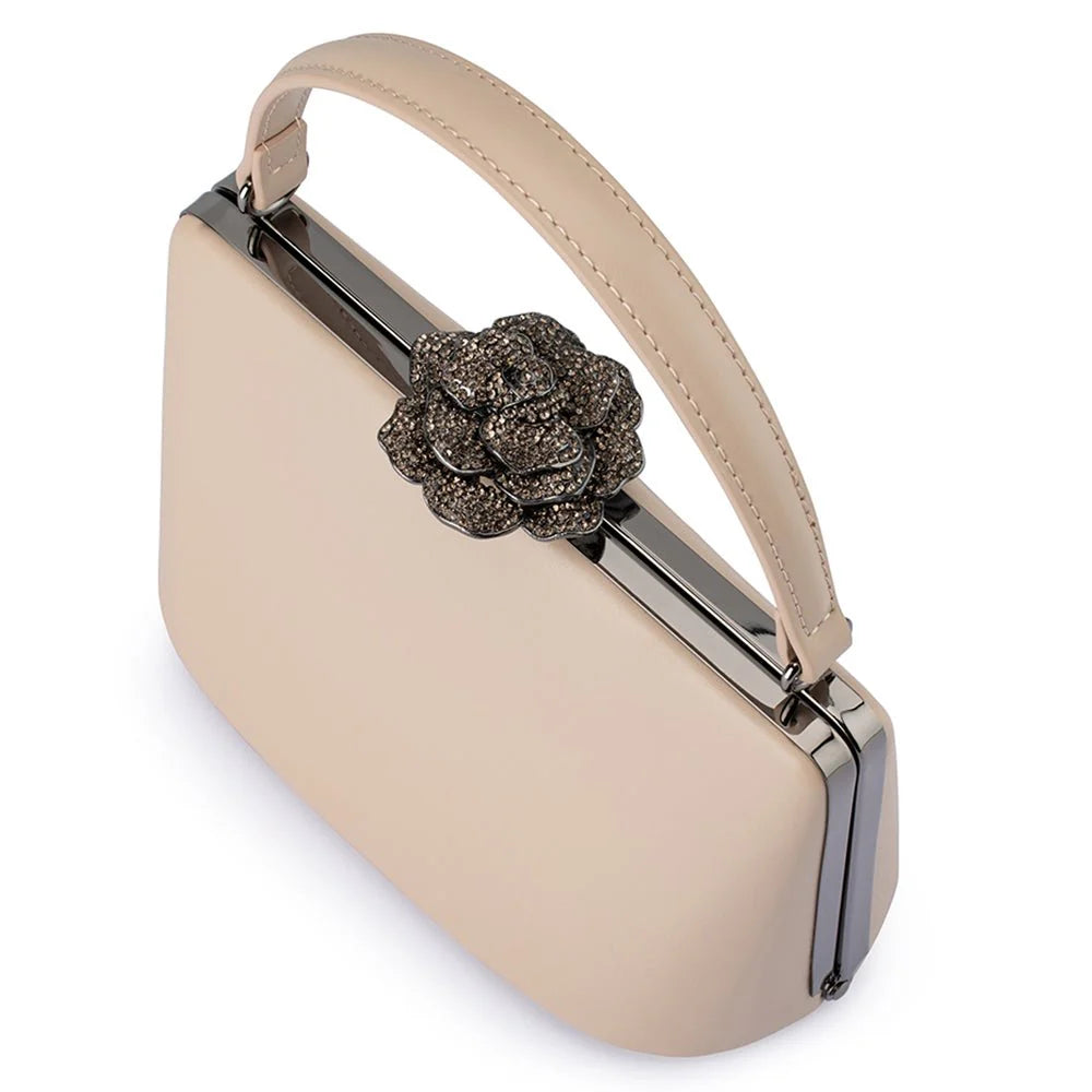 Olga Berg GRACE Embellished Frame Bag - Natural