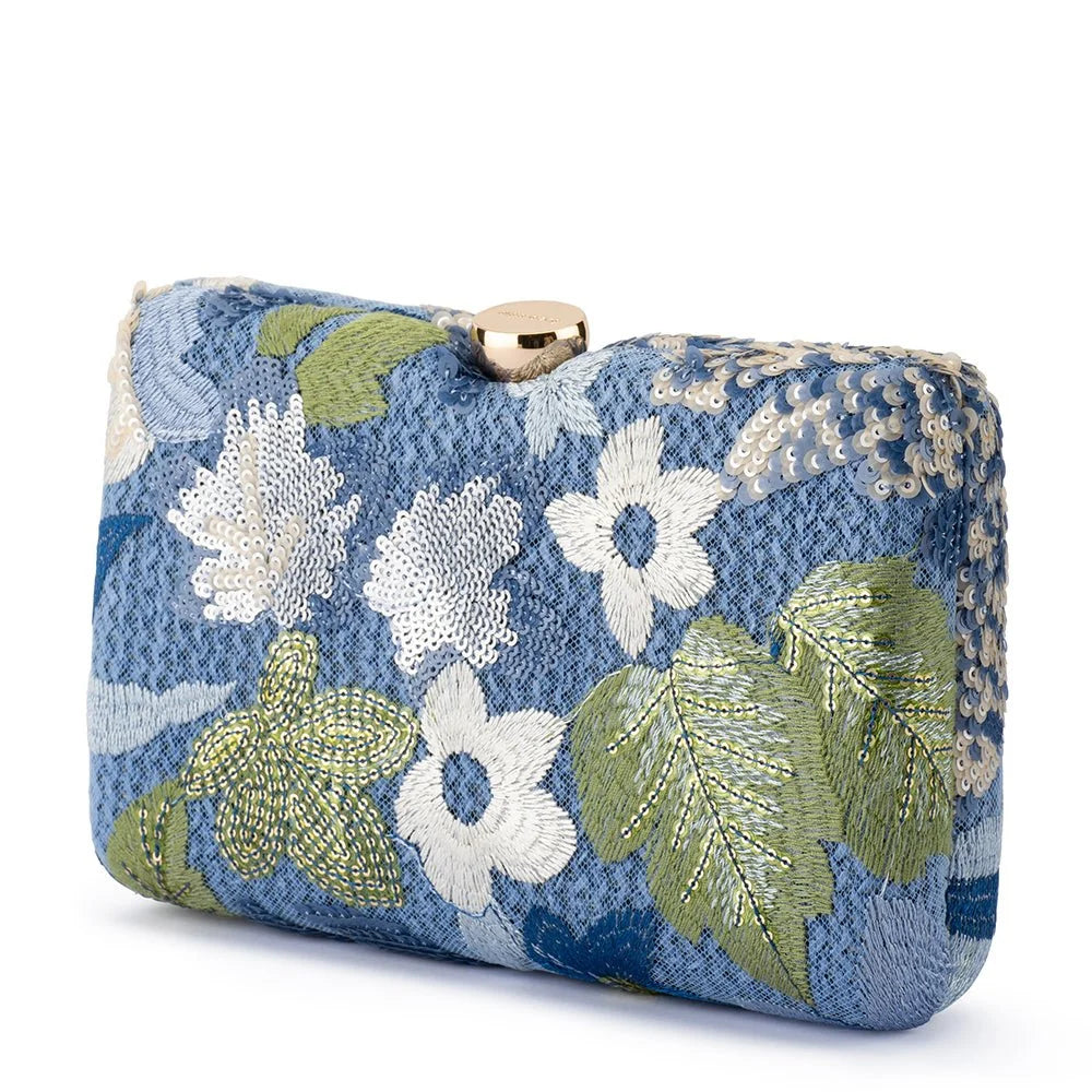 Olga Berg GRETA Floral Clutch - Blue