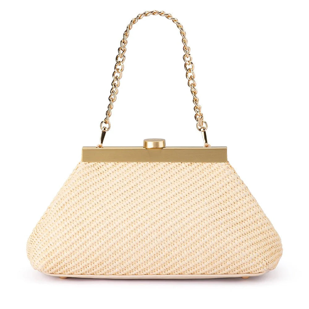 Olga Berg HANNA Woven Straw Clutch - Natural