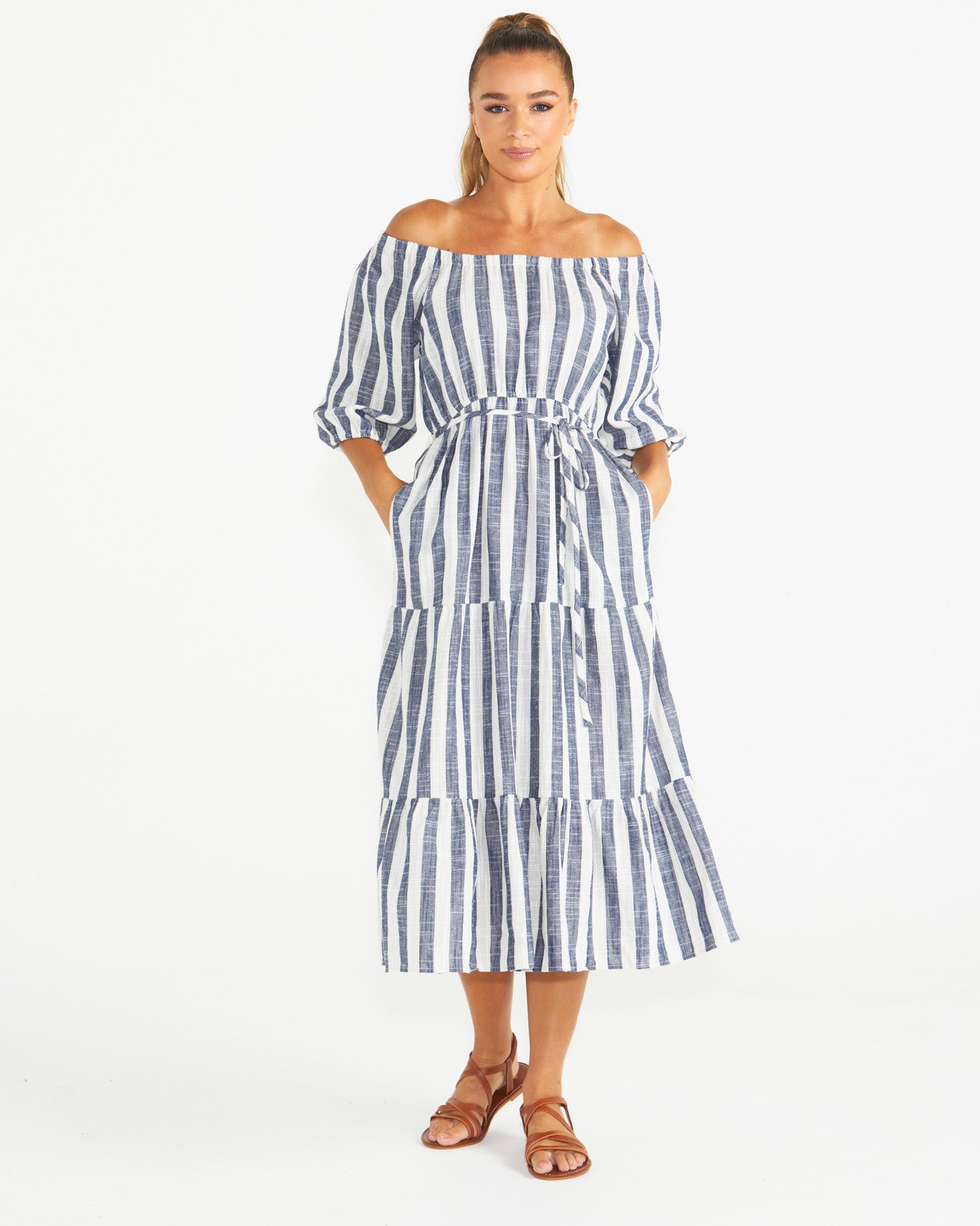 Sass Harley Midi Dress - Navy/White Stripe