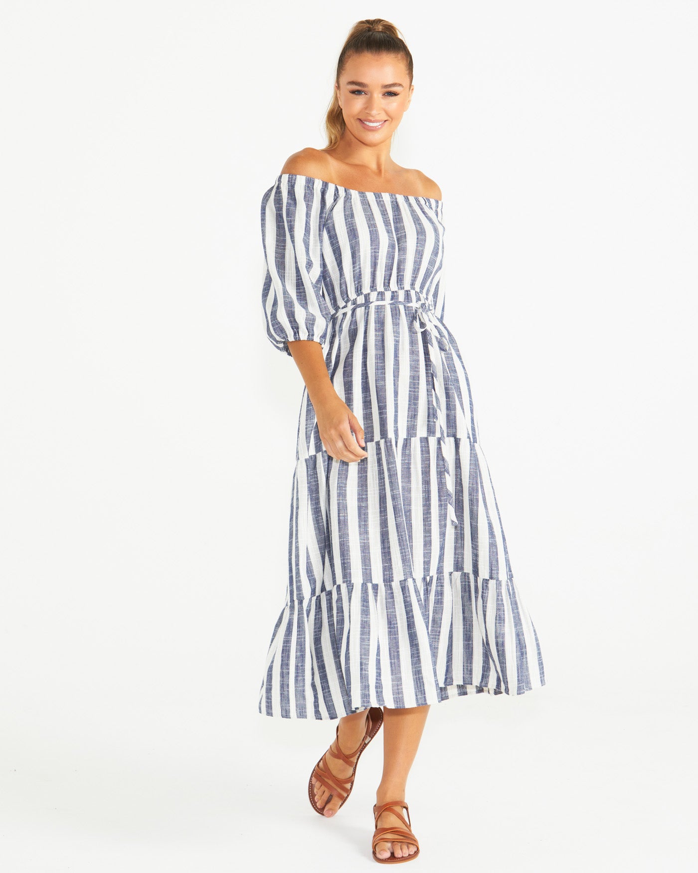 Sass Harley Midi Dress - Navy/White Stripe