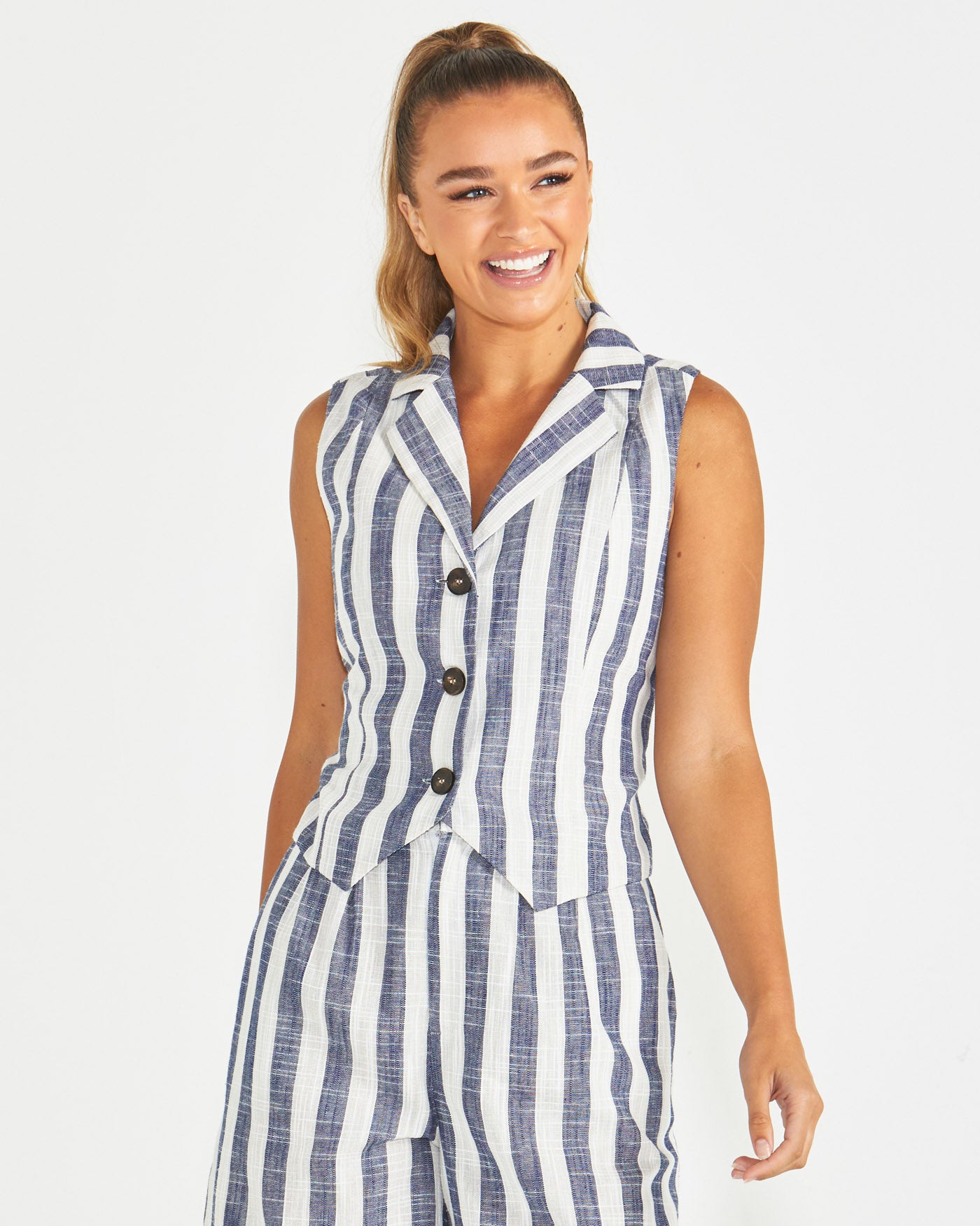 Sass Harley Vest - Navy/White Stripe