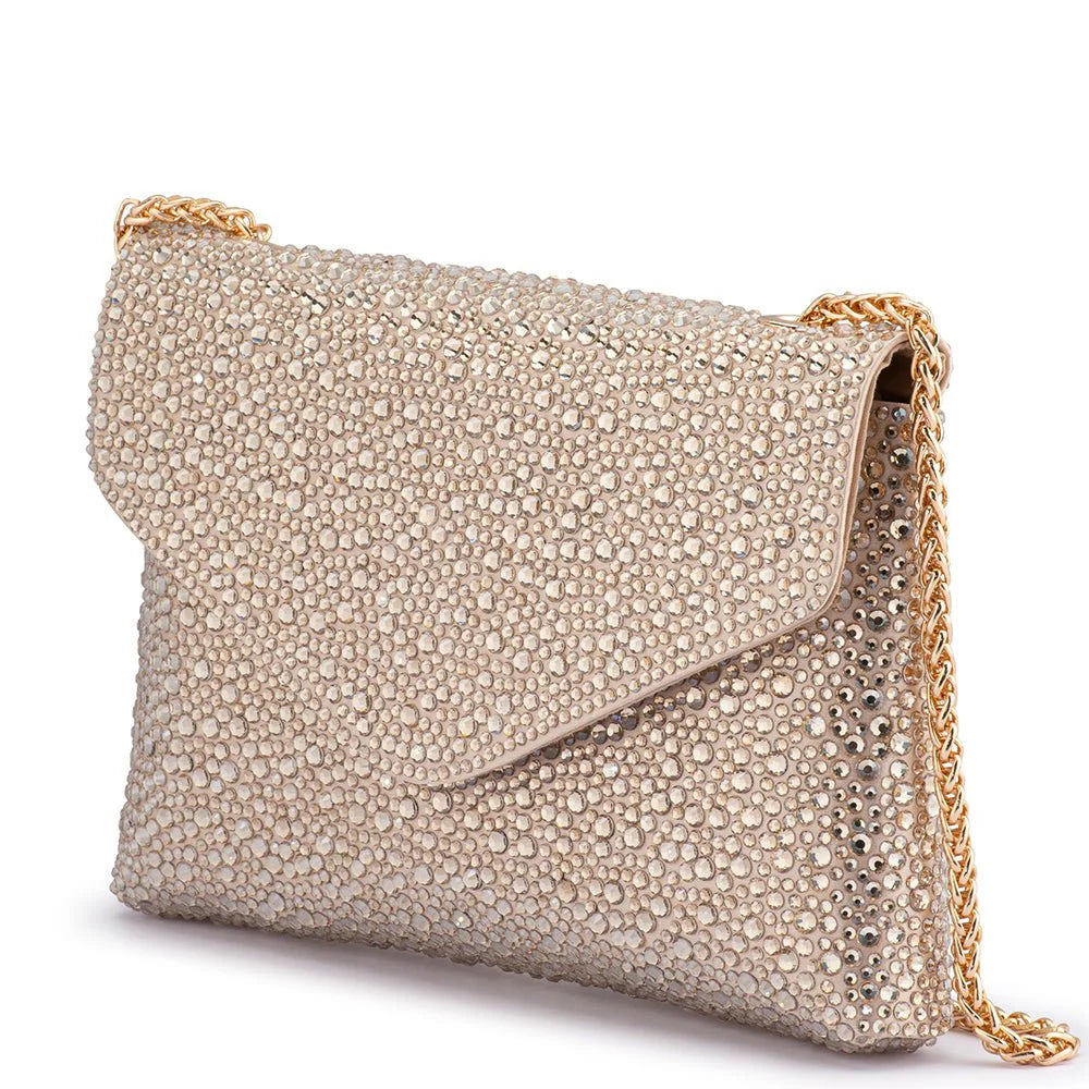 Olga Berg HATTIE Crystal Shoulder Bag - Champagne