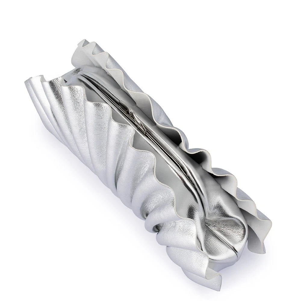 Olga Berg HOLLIE Pleated Clutch - Silver