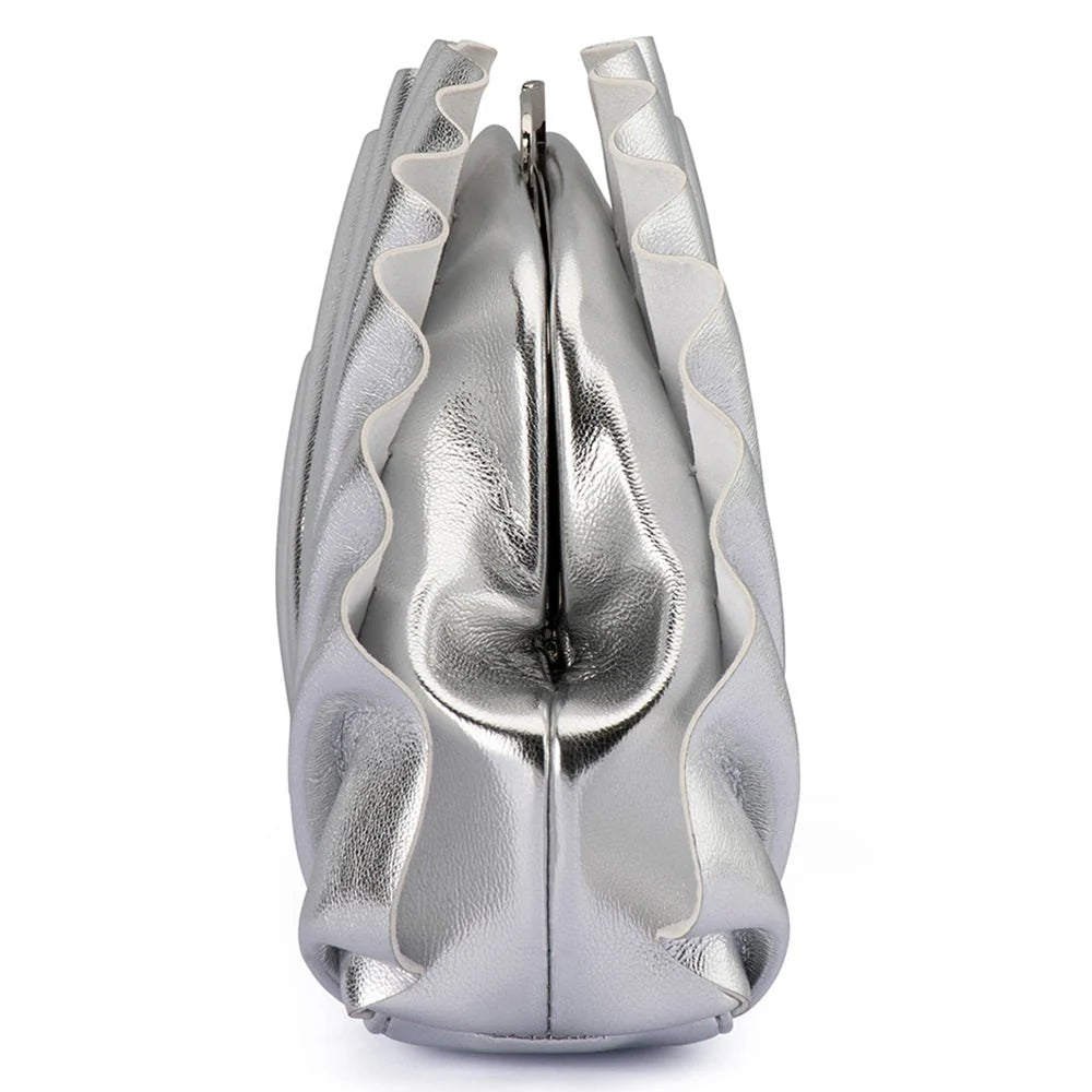 Olga Berg HOLLIE Pleated Clutch - Silver