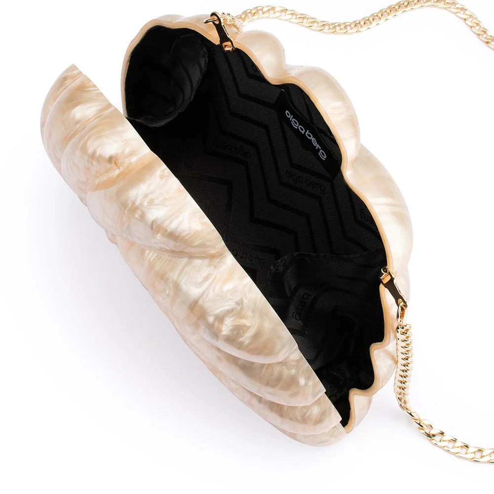 Olga Berg Indi Acrylic Shell Clutch - Natural