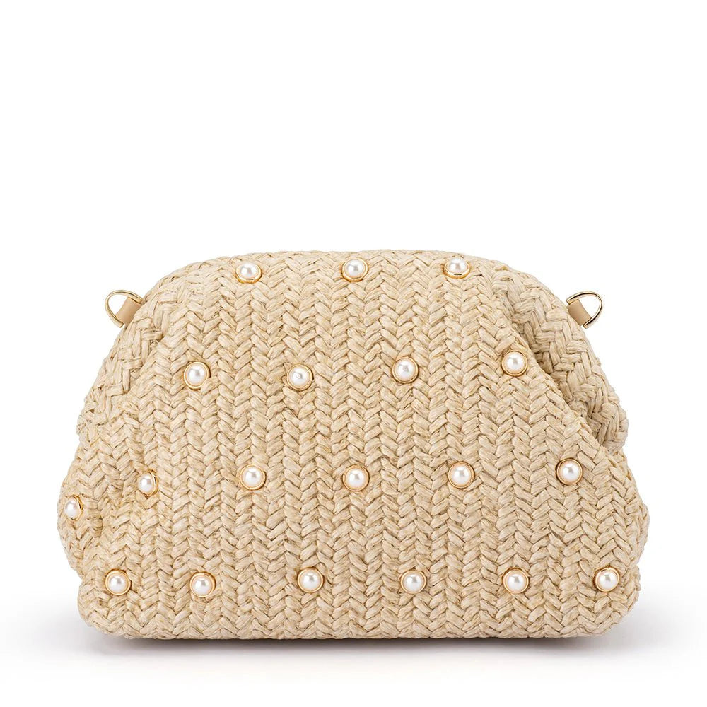 Olga Berg Kaia Studded Woven Clutch - Natural