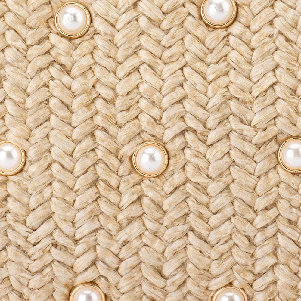 Olga Berg Kaia Studded Woven Clutch - Natural