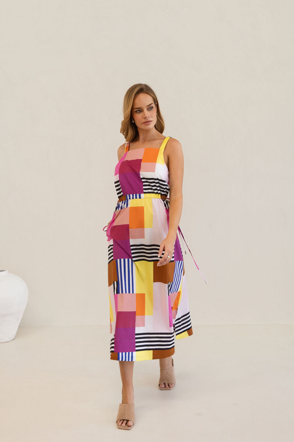 Kaleido Square Neck Ll Dress - Geo Art Print