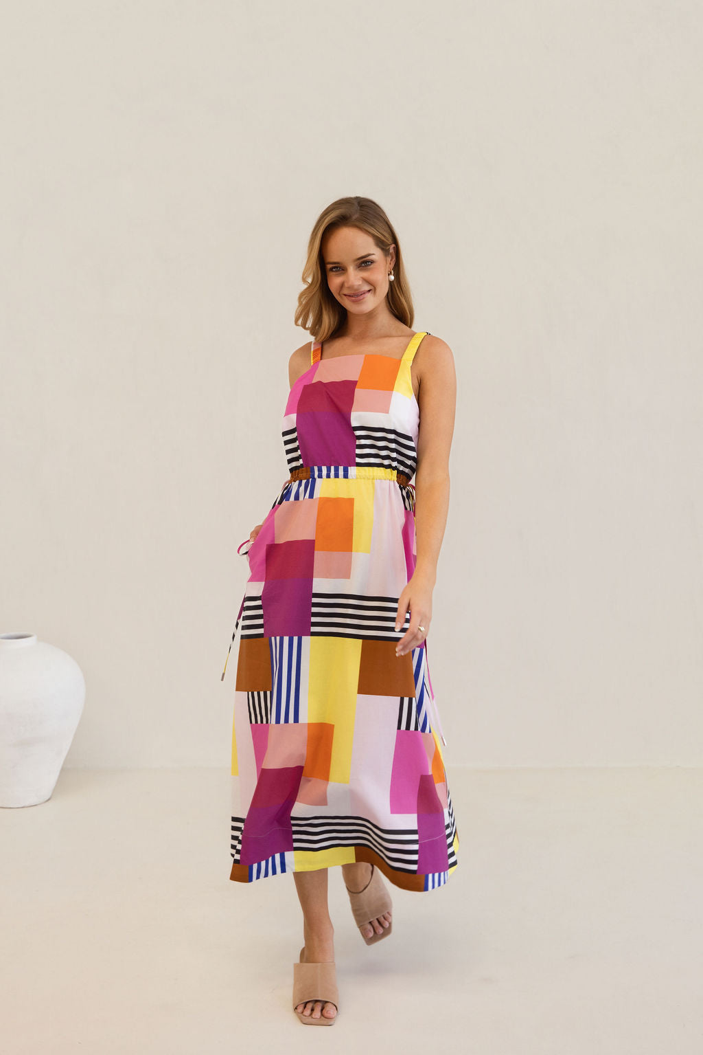 Kaleido Square Neck Ll Dress - Geo Art Print