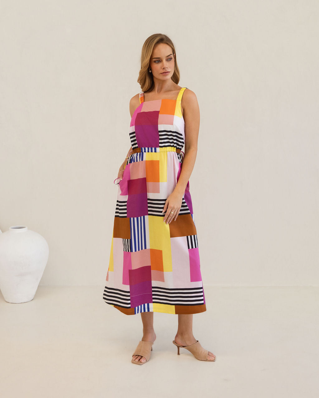 Kaleido Square Neck Ll Dress - Geo Art Print