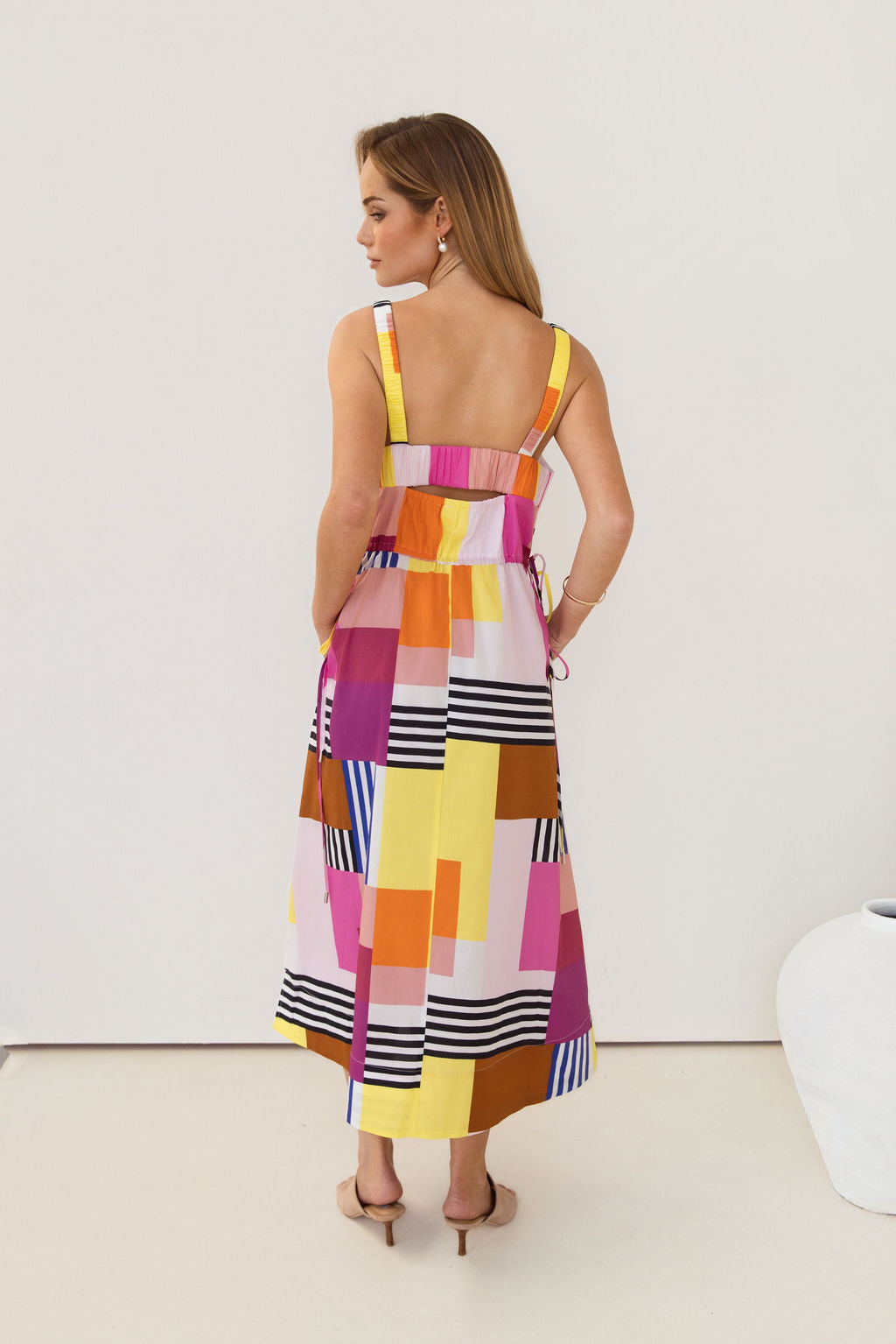 Kaleido Square Neck Ll Dress - Geo Art Print