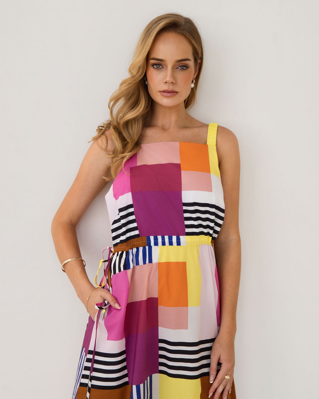 Kaleido Square Neck Ll Dress - Geo Art Print