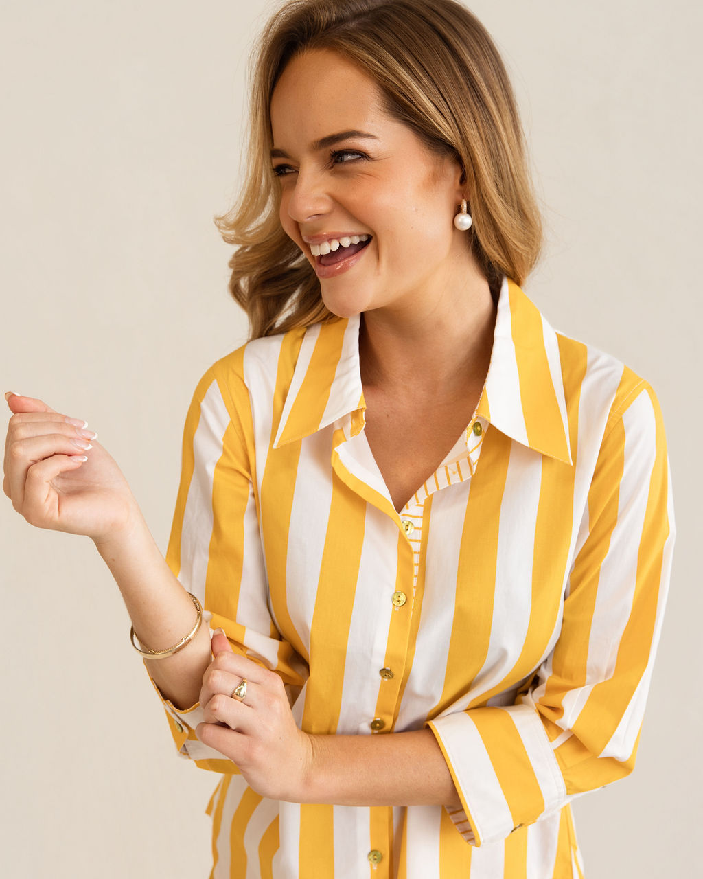 Kaleido 3/4 Sleeve Classic Shirt - Mango Block Stripe