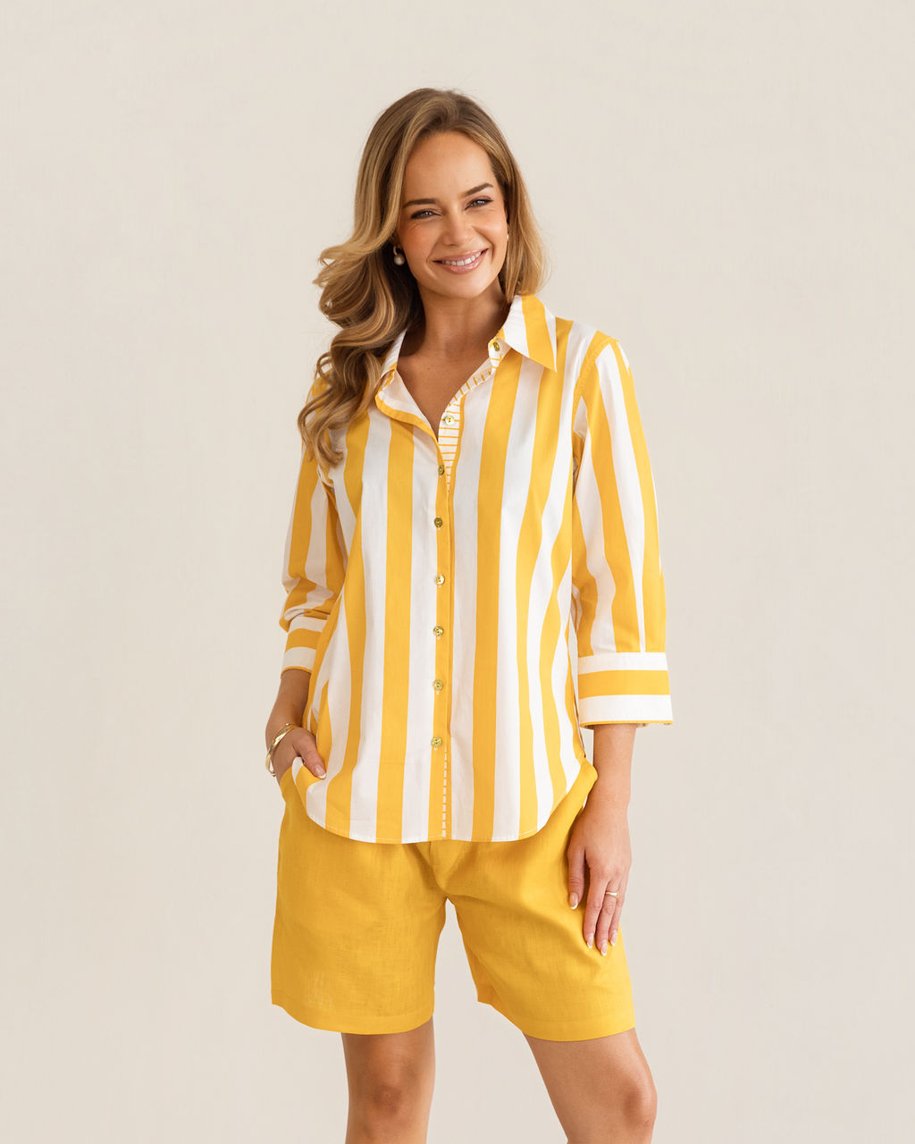 Kaleido 3/4 Sleeve Classic Shirt - Mango Block Stripe