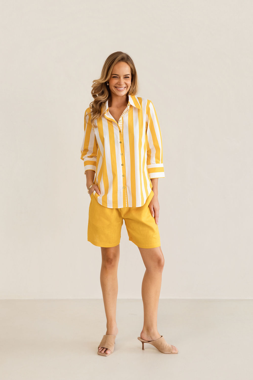 Kaleido 3/4 Sleeve Classic Shirt - Mango Block Stripe