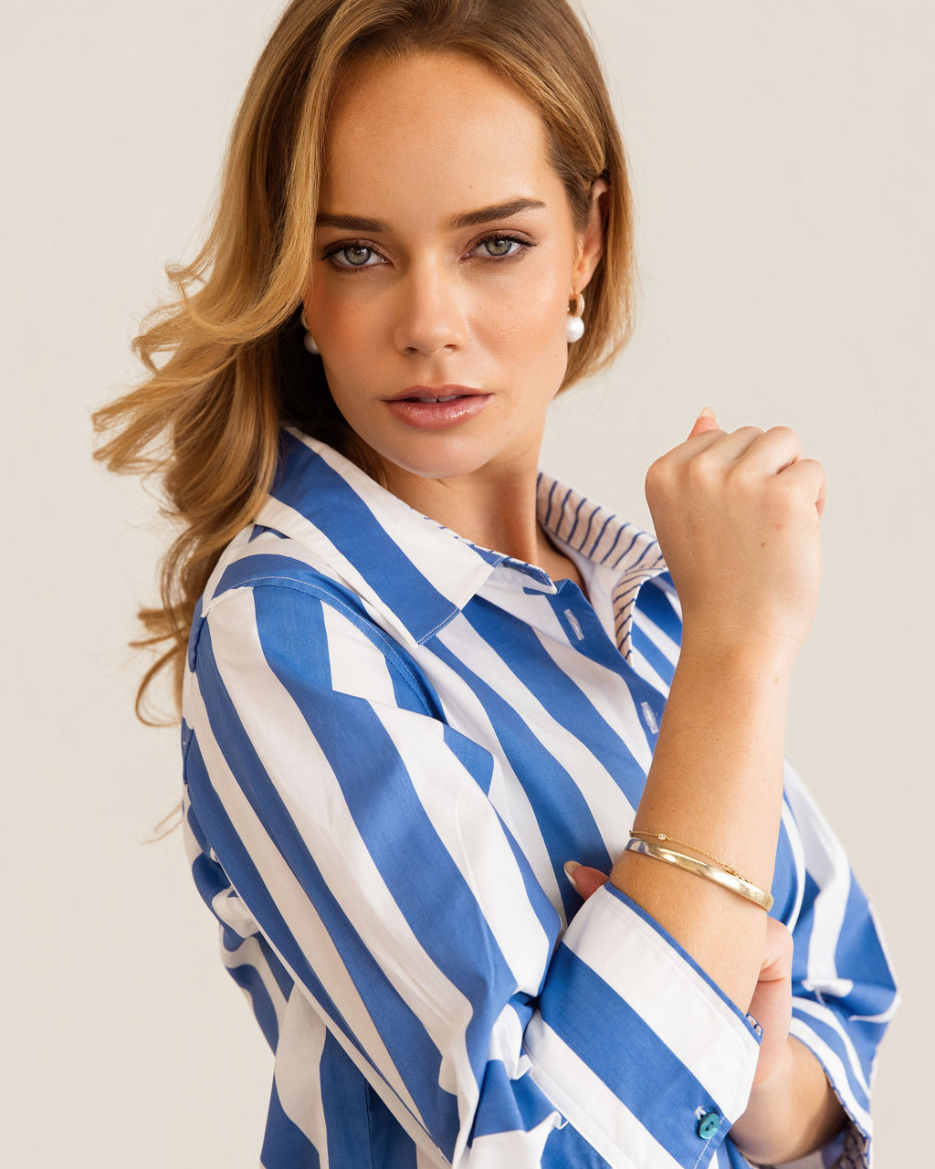 Kaleido 3/4 Sleeve Classic Shirt - Blue Block Stripe