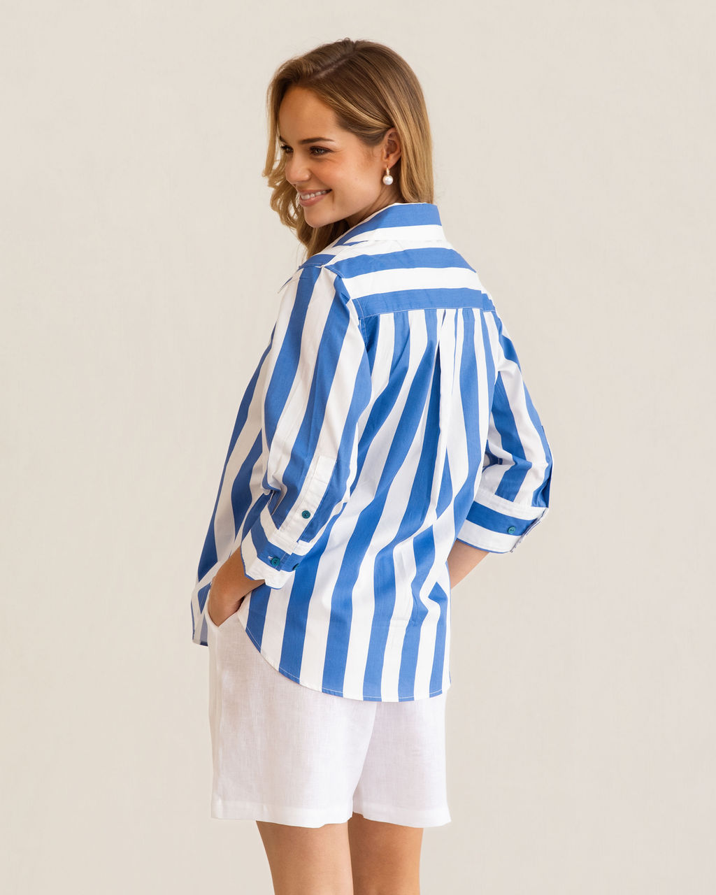Kaleido 3/4 Sleeve Classic Shirt - Blue Block Stripe