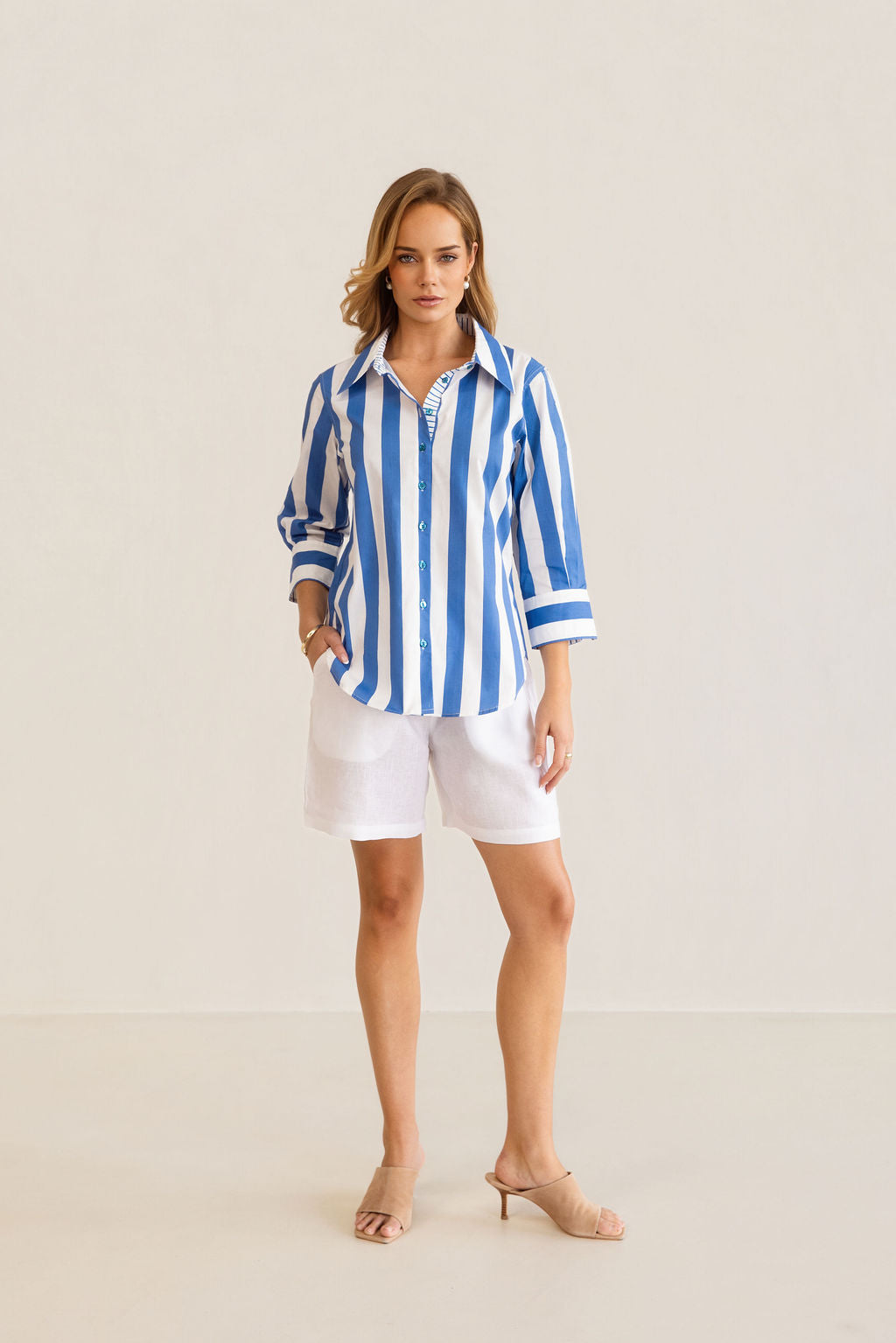 Kaleido 3/4 Sleeve Classic Shirt - Blue Block Stripe