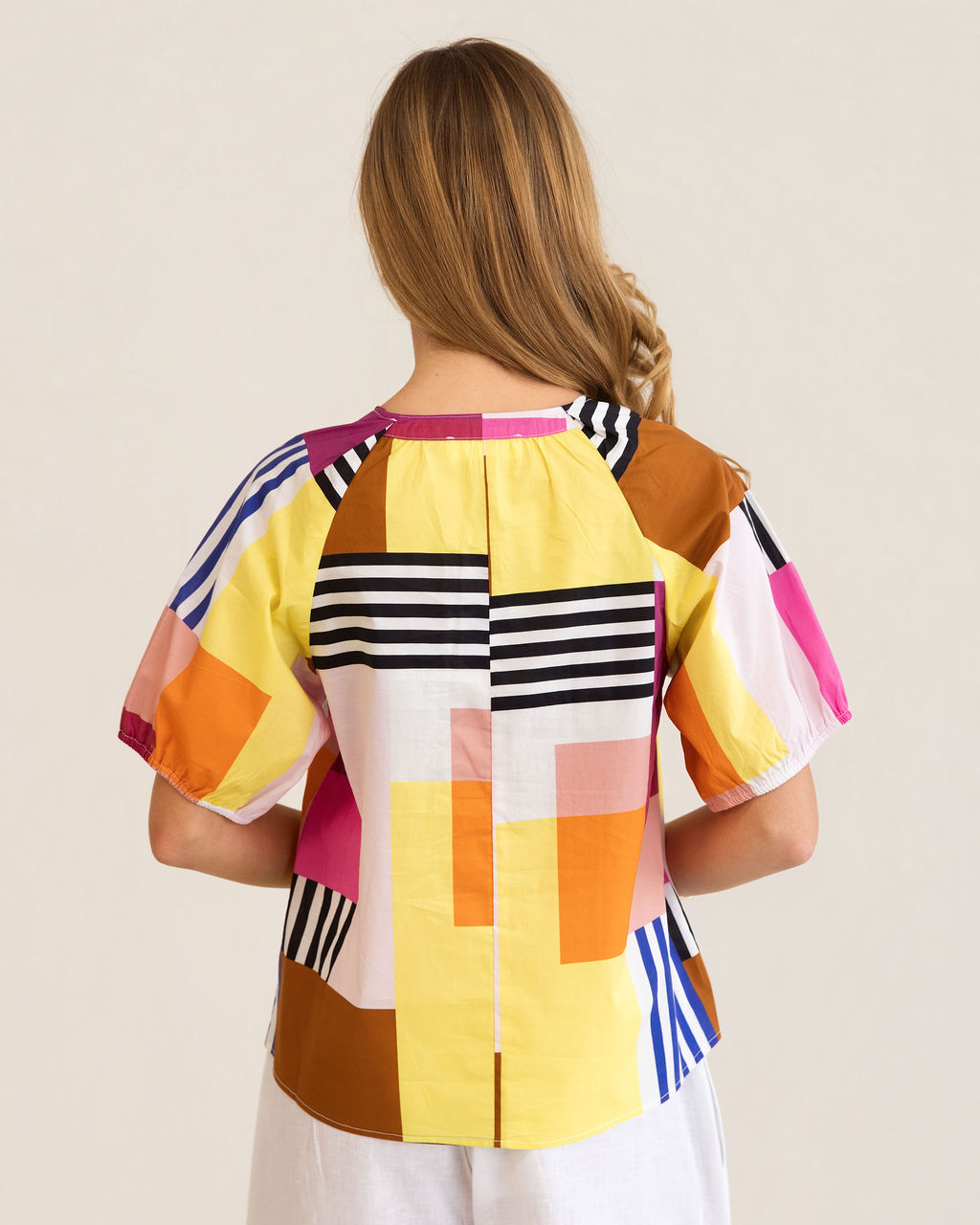 Kaleido Short Sleeves Top - Geo Art Print