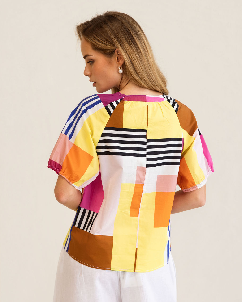 Kaleido Short Sleeves Top - Geo Art Print