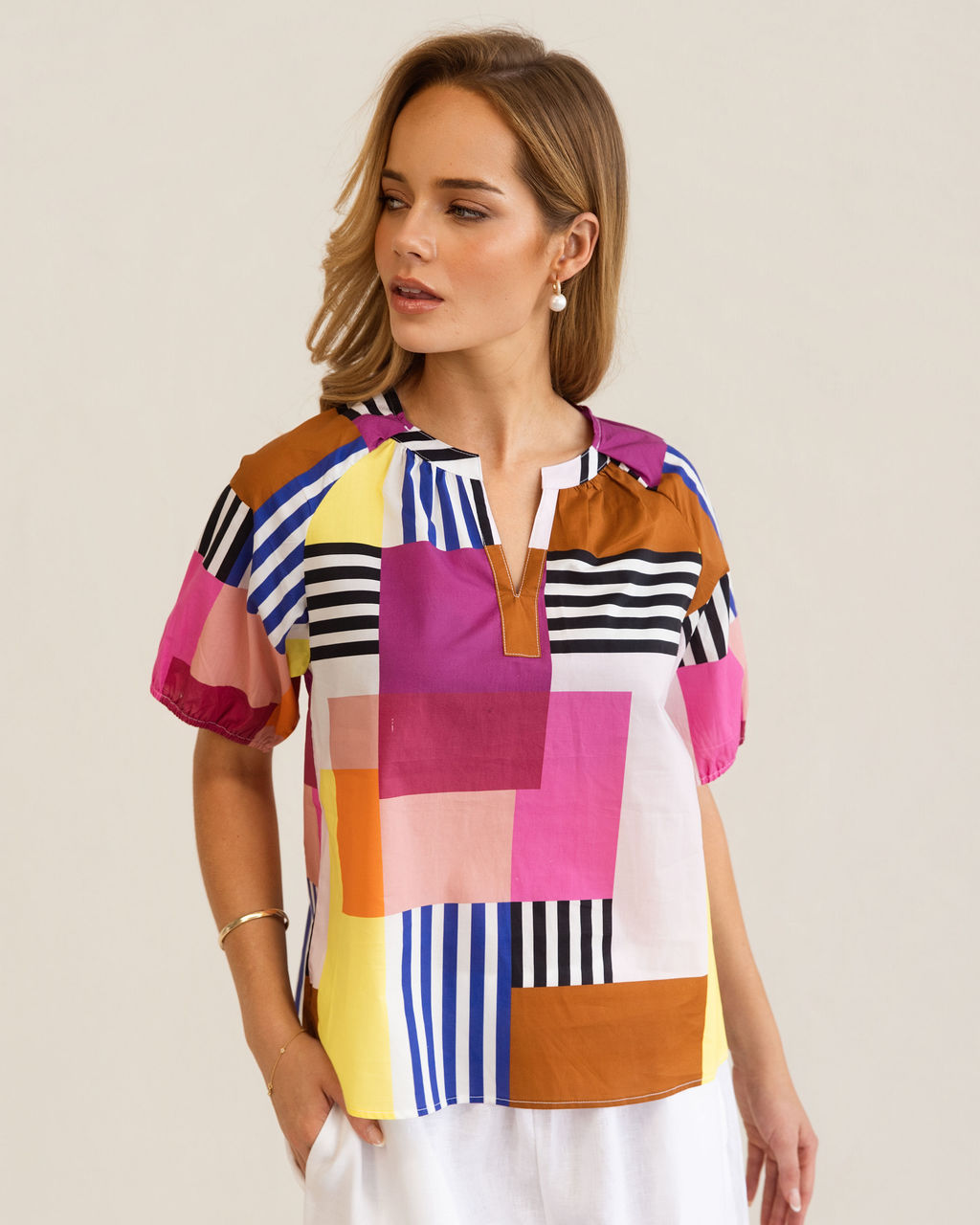 Kaleido Short Sleeves Top - Geo Art Print
