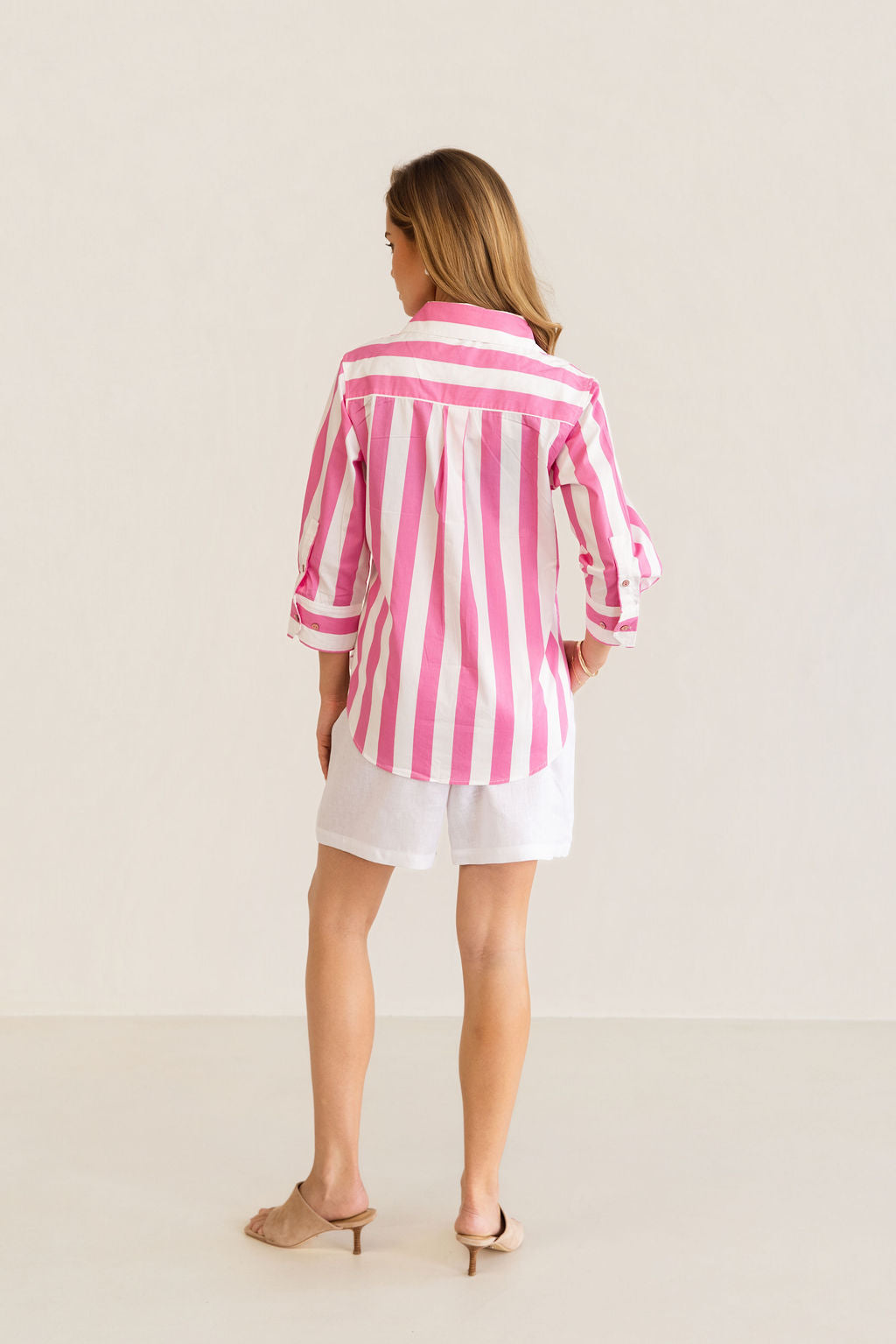Kaleido 3/4 Sleeve Classic Shirt - Pink Block Stripe