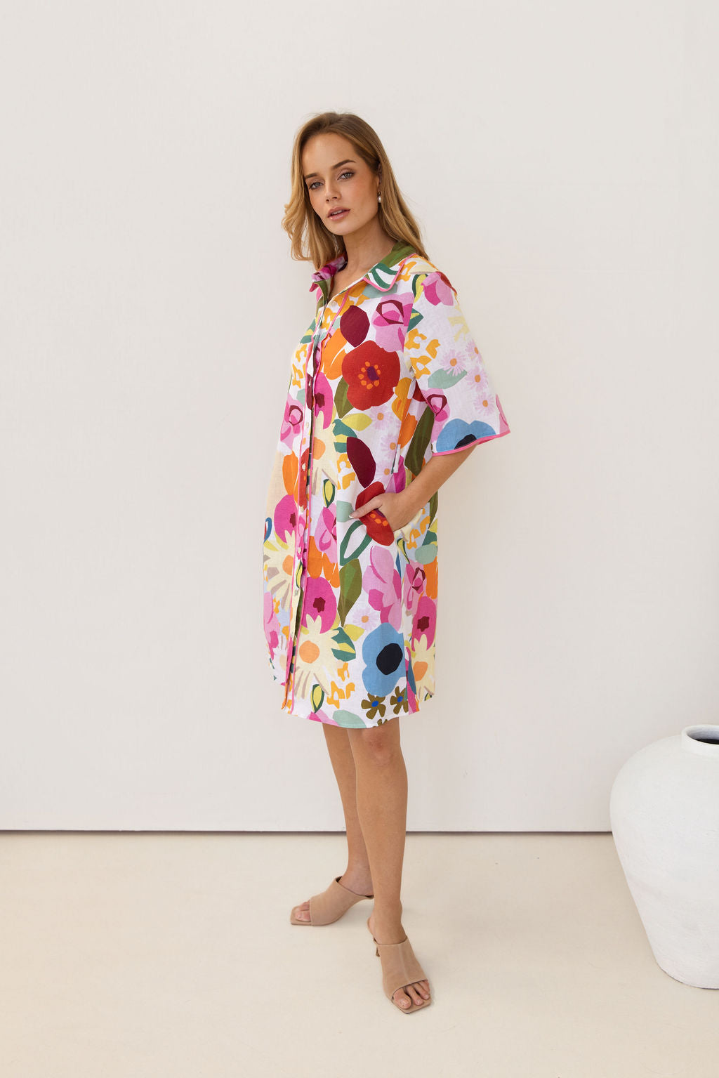 Kaleido Shirtmaker Dress With Trim - Bloom Burst