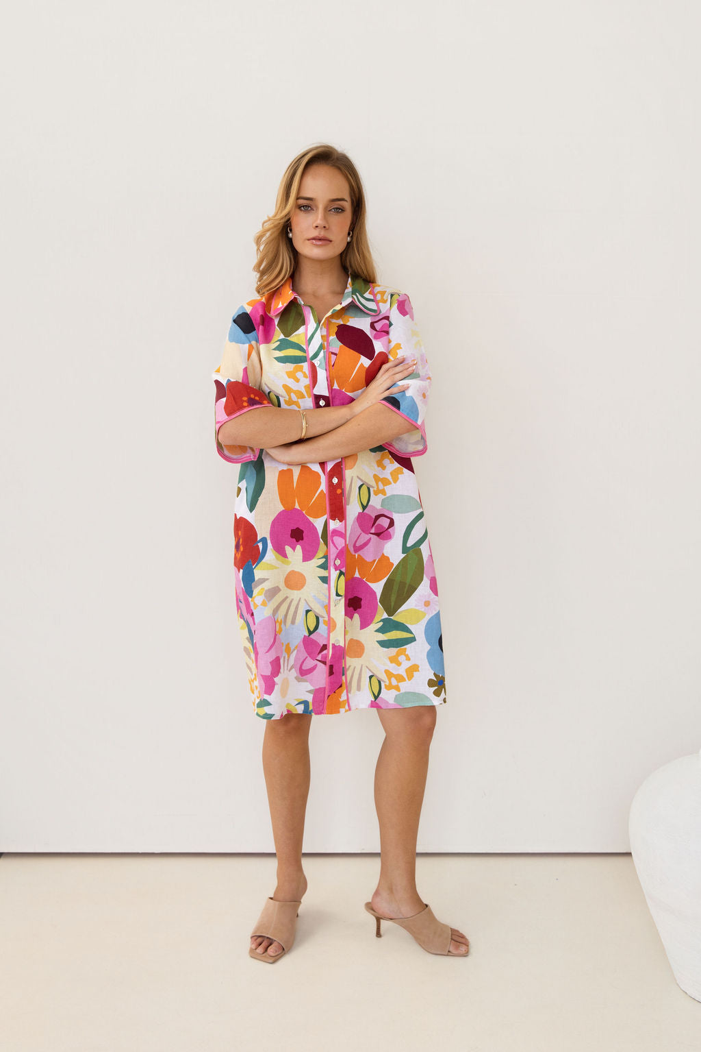 Kaleido Shirtmaker Dress With Trim - Bloom Burst
