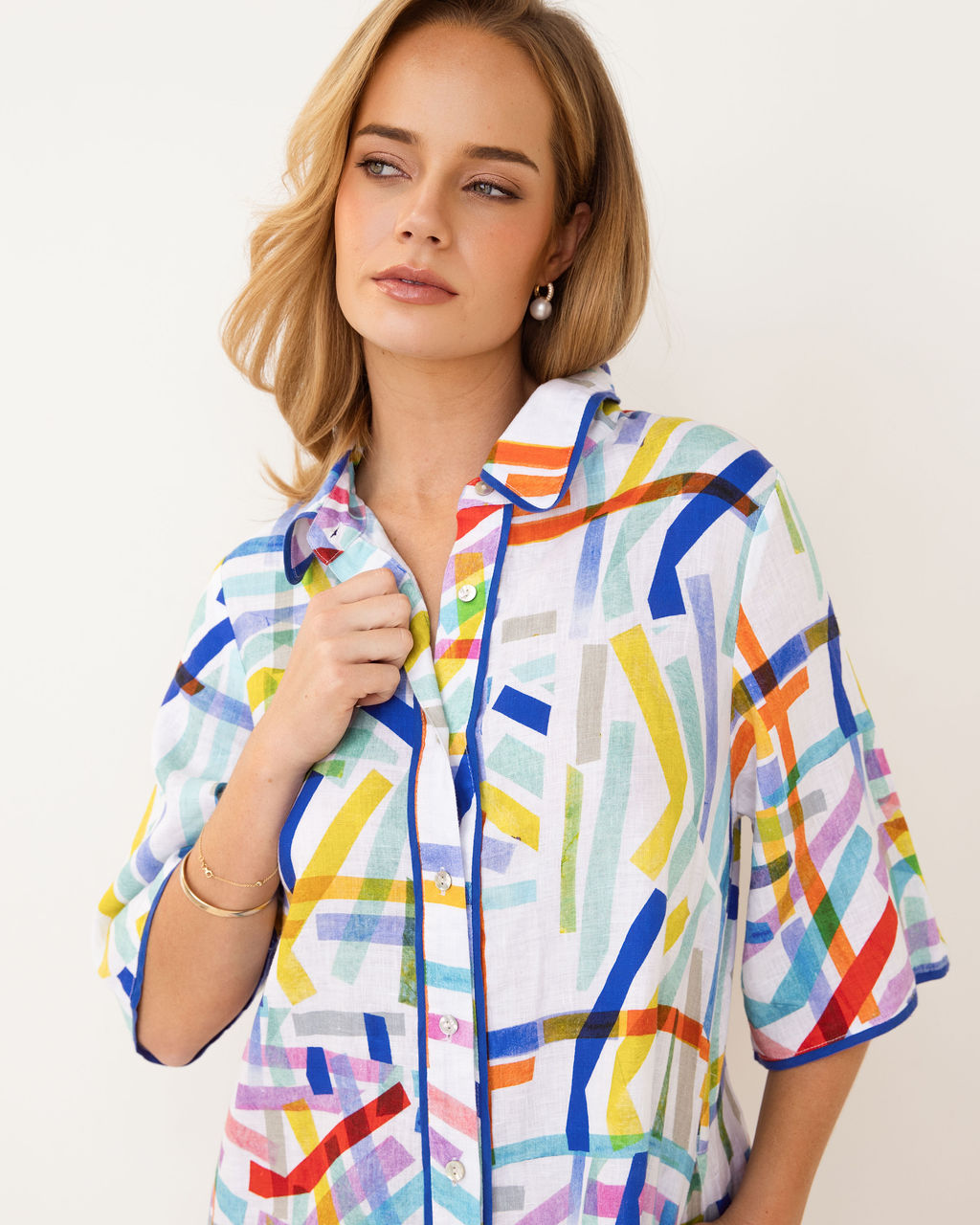 Kaleido Shirtmaker Dress With Trim - Confetti Stripe