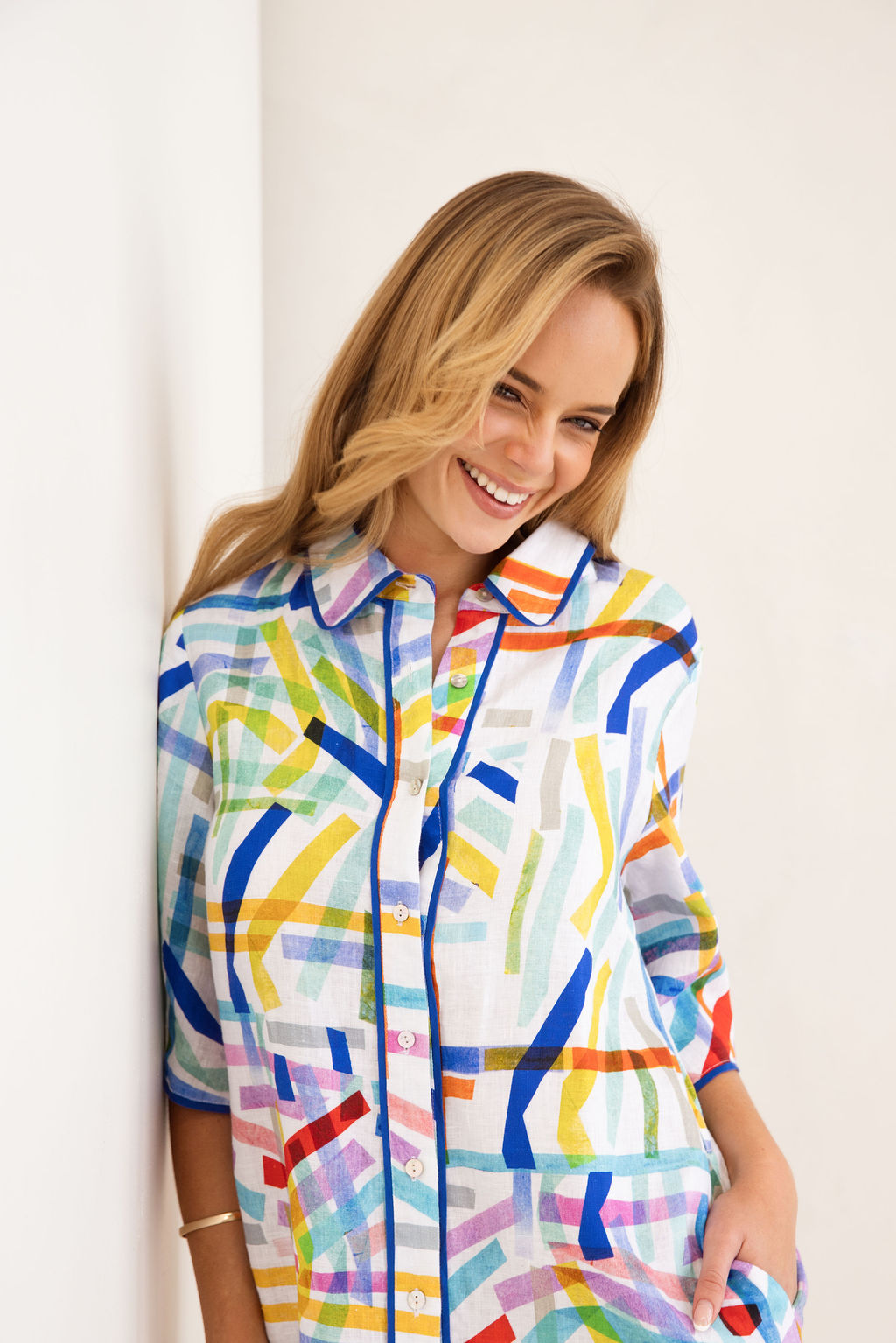 Kaleido Shirtmaker Dress With Trim - Confetti Stripe