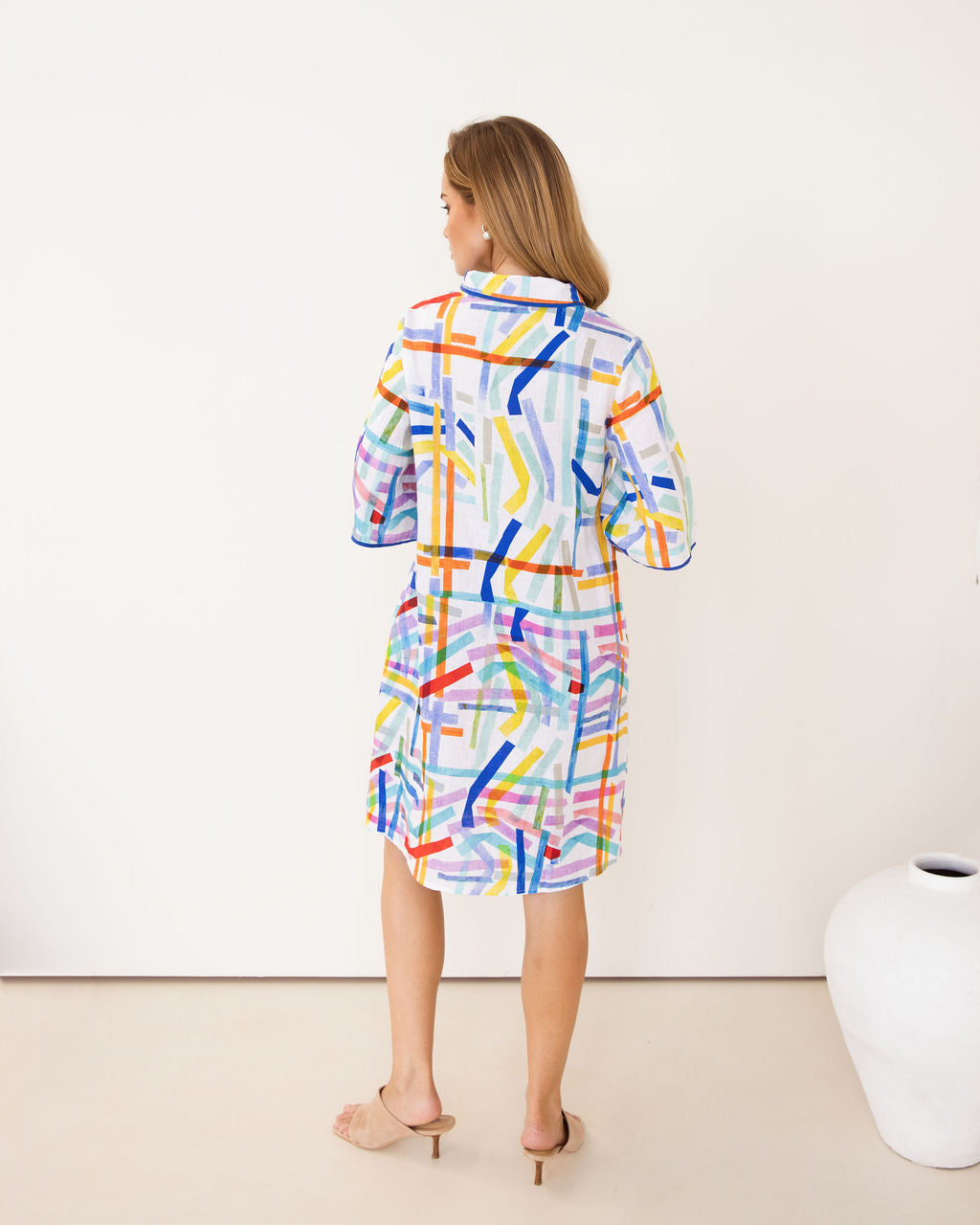 Kaleido Shirtmaker Dress With Trim - Confetti Stripe