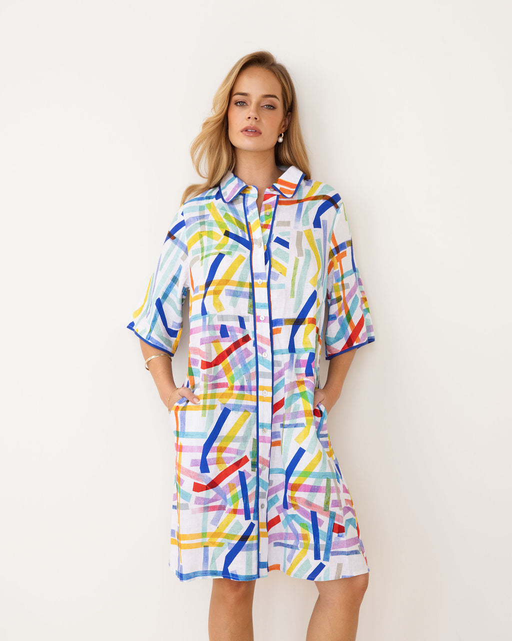 Kaleido Shirtmaker Dress With Trim - Confetti Stripe