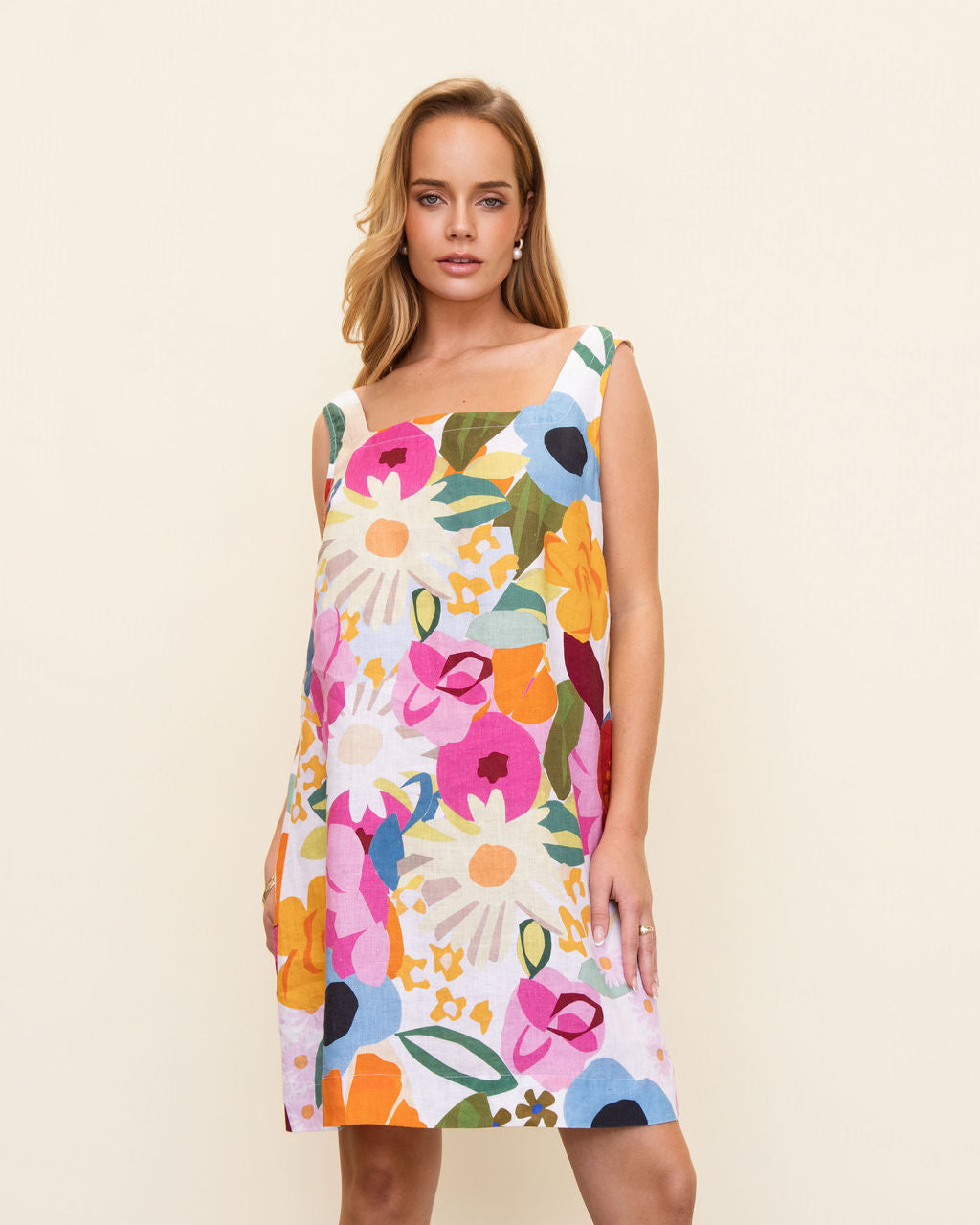 Kaleido Square Neck Shift Dress - Bloom Burst