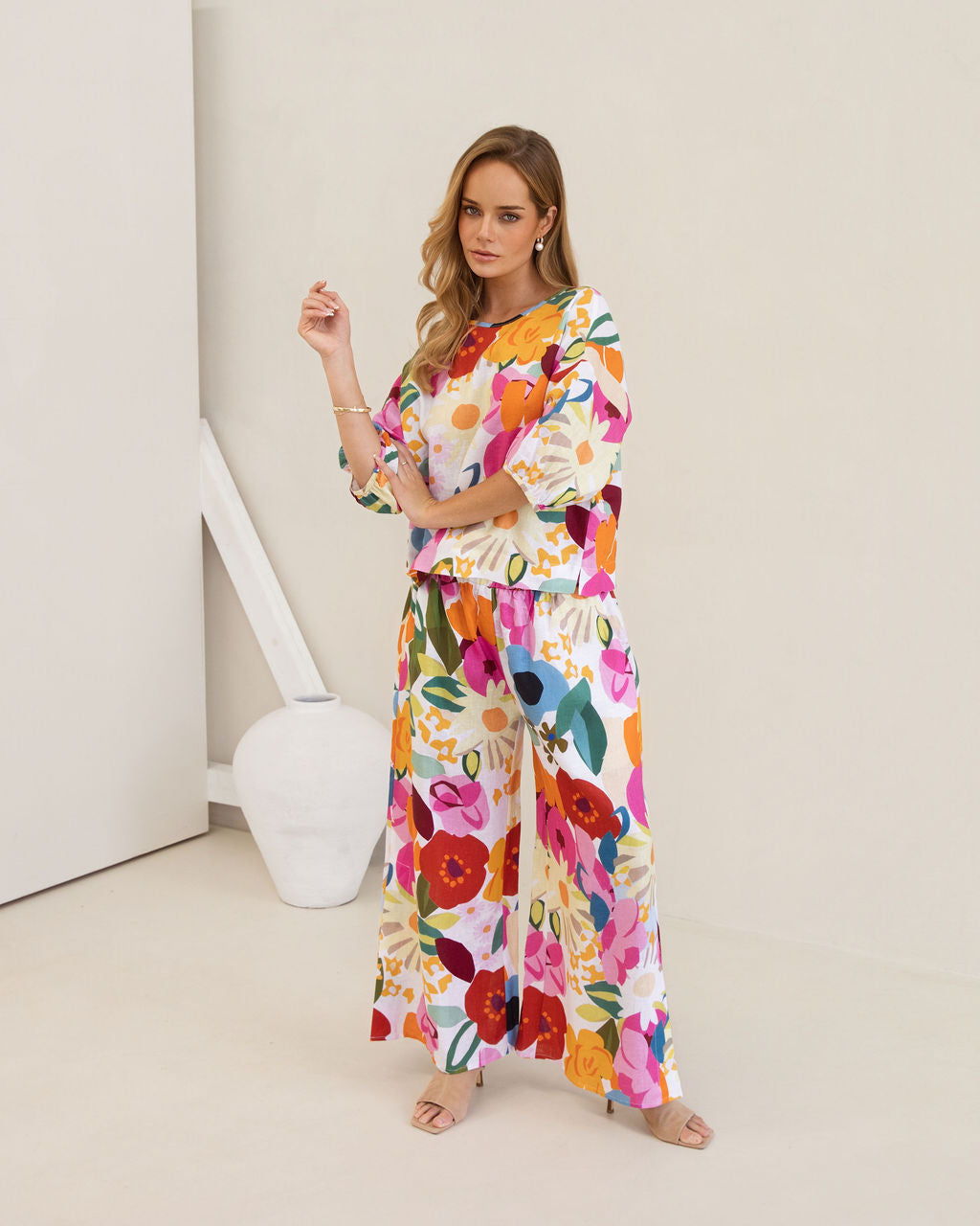 Kaleido Elastic Waist Split Leg Pant - Bloom Burst