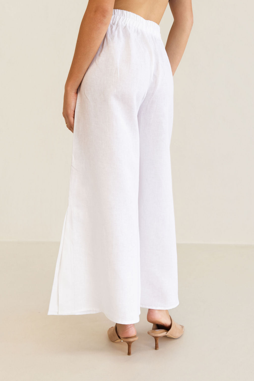 Kaleido Elastic Waist Split Leg Pant - White