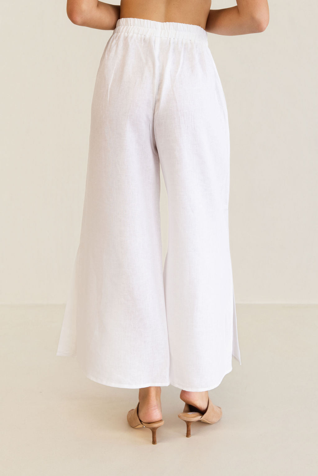 Kaleido Elastic Waist Split Leg Pant - White
